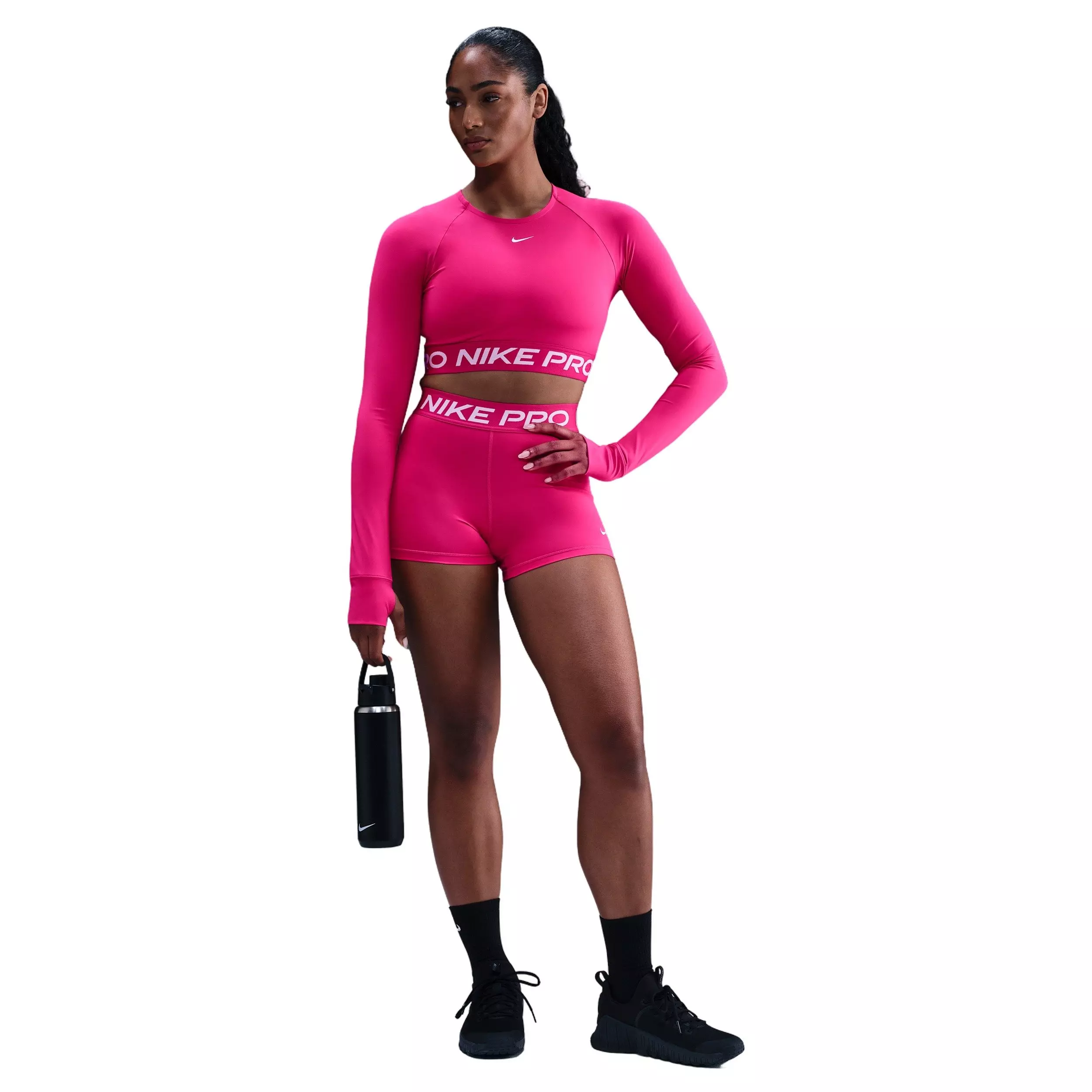 Nike Pro Women's Dri-FIT Cropped Long-Sleeve Top - Pink - PINK