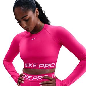 Nike Pro Women's Dri-FIT Cropped Long-Sleeve Top -Pink