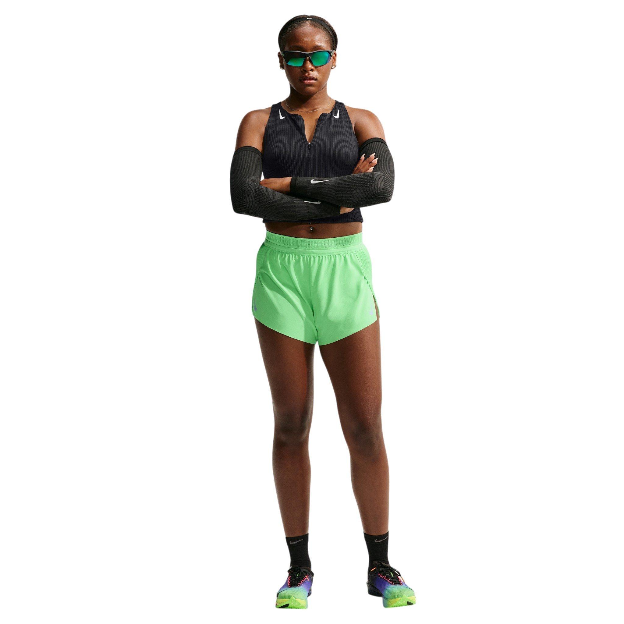 Nike Women's AeroSwift Dri-FIT ADV Mid-Rise 3" Brief-Lined Running Shorts - Green/Black - GREEN/BLACK Thumbnail View 1