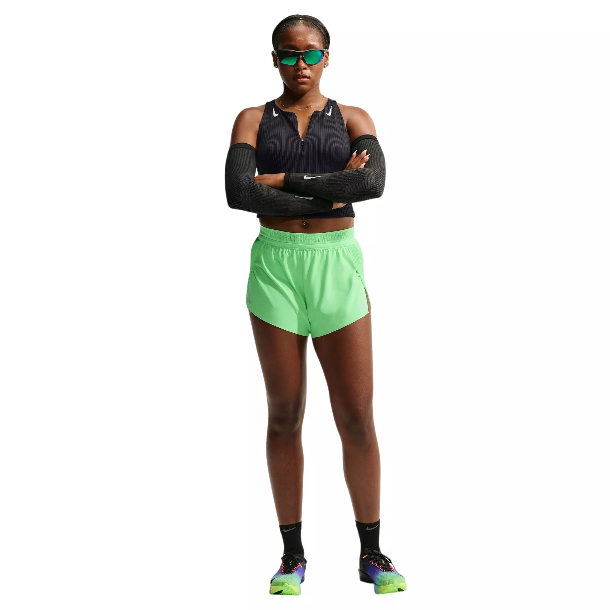 Nike Women's AeroSwift Dri-FIT ADV Mid-Rise 3" Brief-Lined Running Shorts - Green/Black - GREEN/BLACK