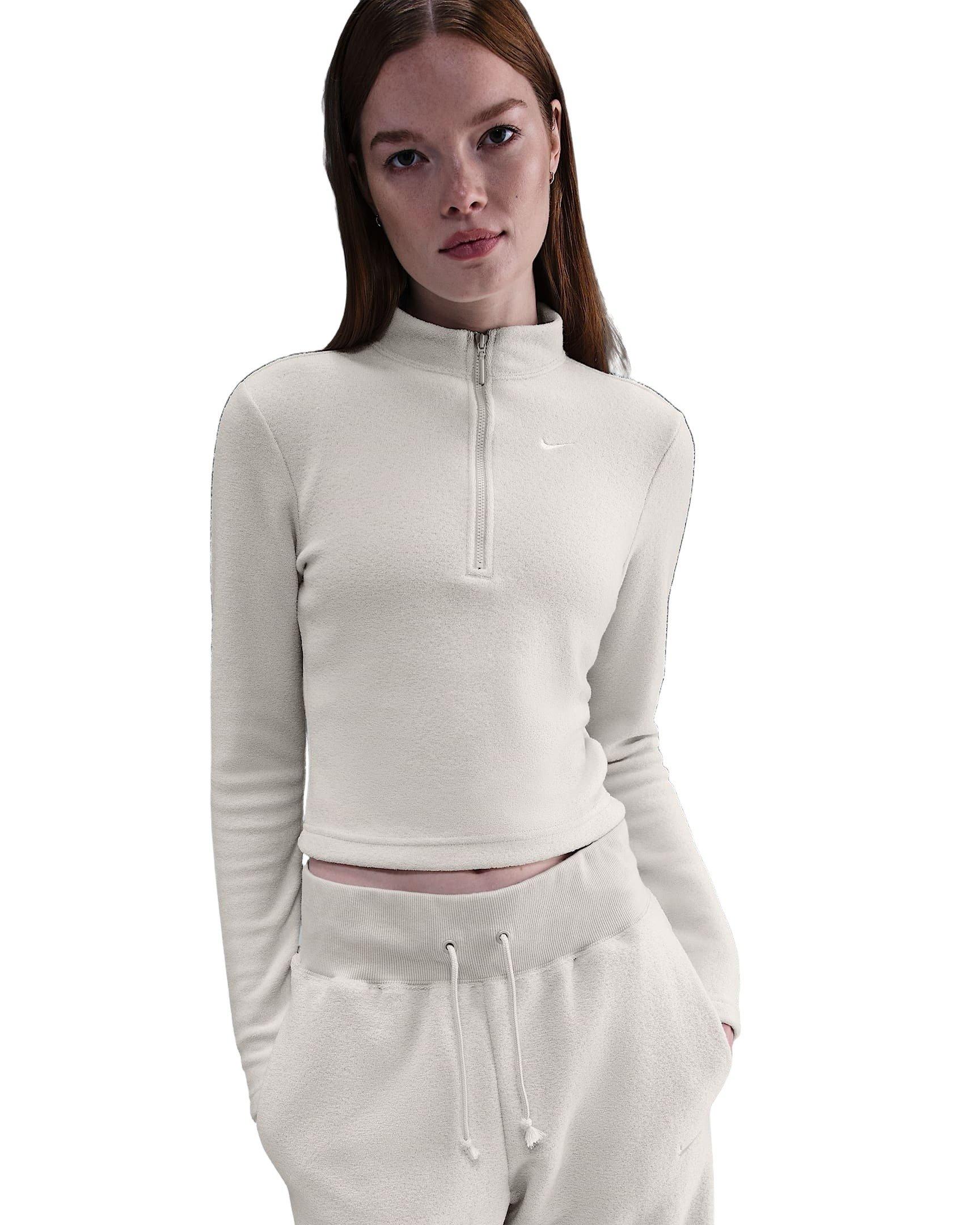 Nike Women's Sportswear Phoenix Plush Slim Long-Sleeve Cozy Fleece 1/2-Zip Top - Lt Bone - LT BONE Thumbnail View 1