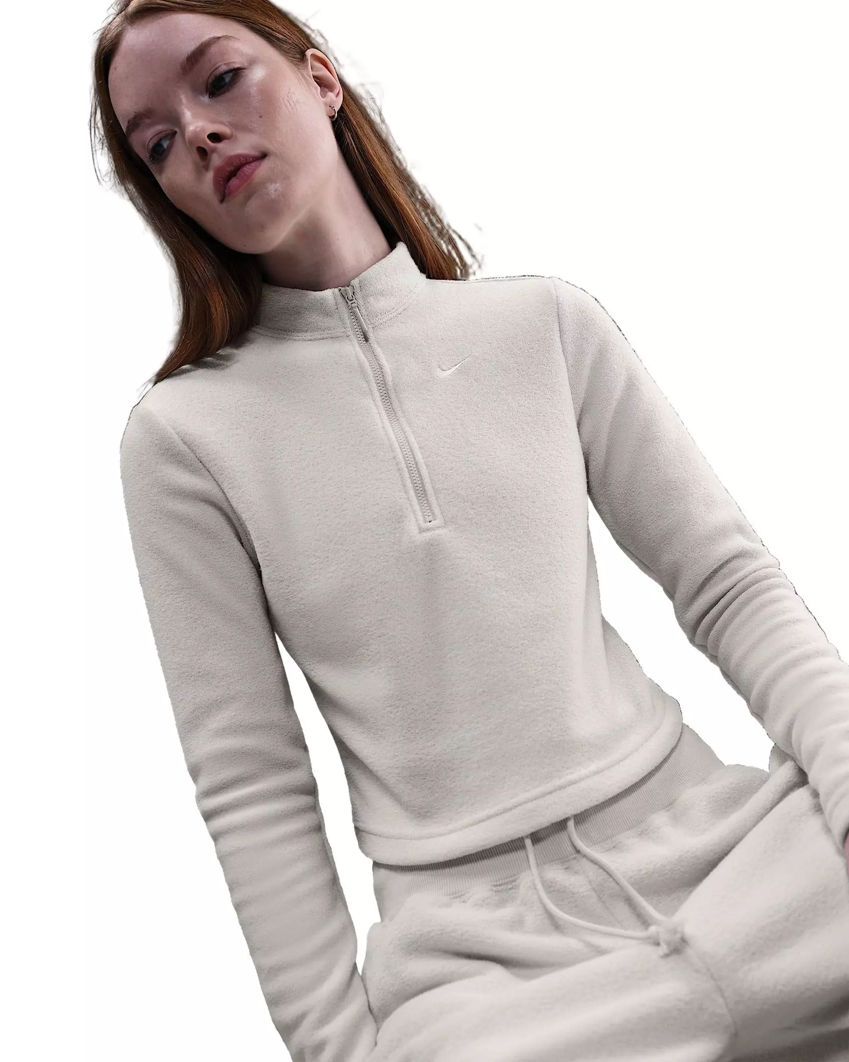 Nike Women's Sportswear Phoenix Plush Slim Long-Sleeve Cozy Fleece 1/2-Zip Top - Lt Bone - LT BONE