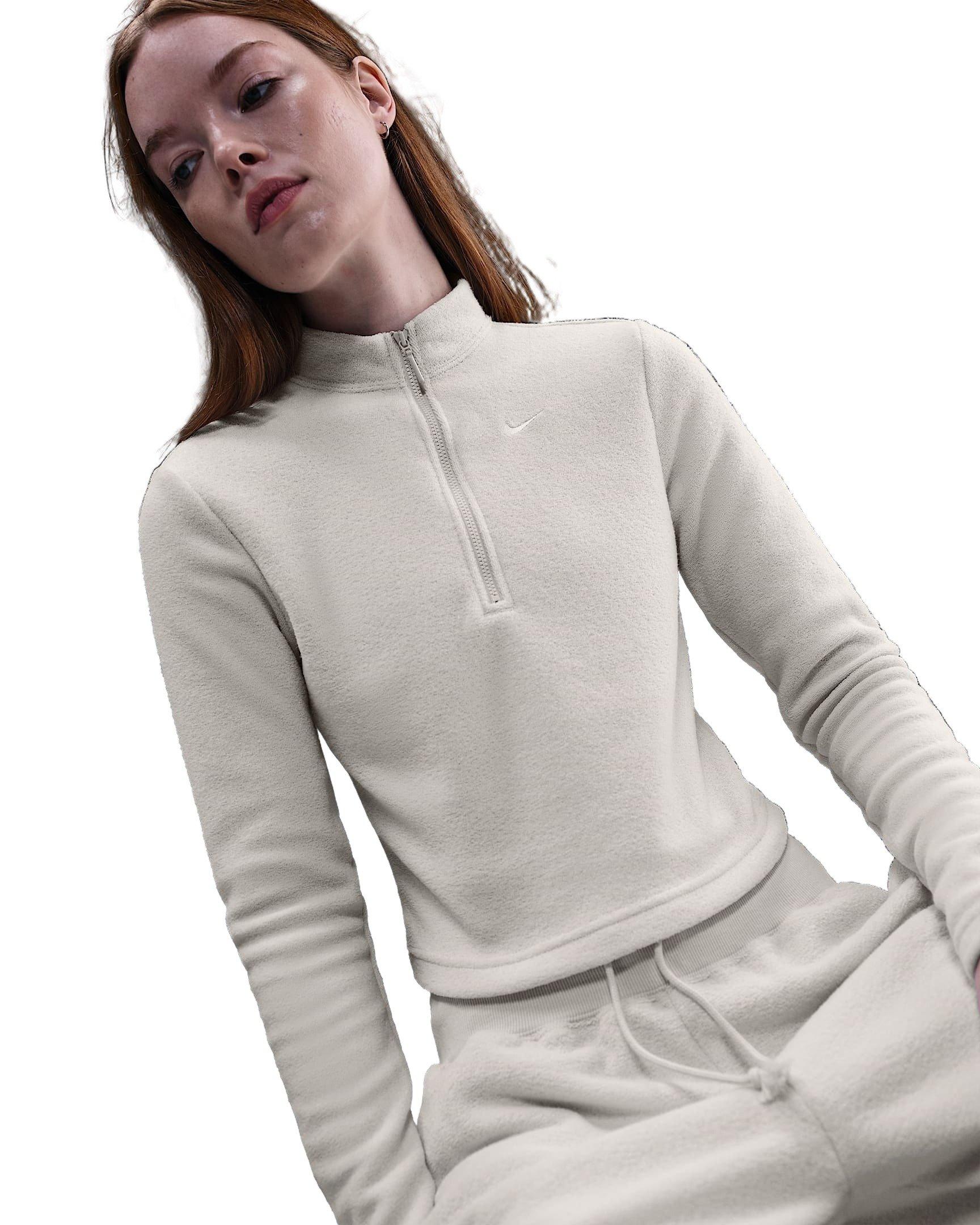 Nike Women's Sportswear Phoenix Plush Slim Long-Sleeve Cozy Fleece 1/2-Zip Top -Lt Bone - LT BONE Thumbnail View 3