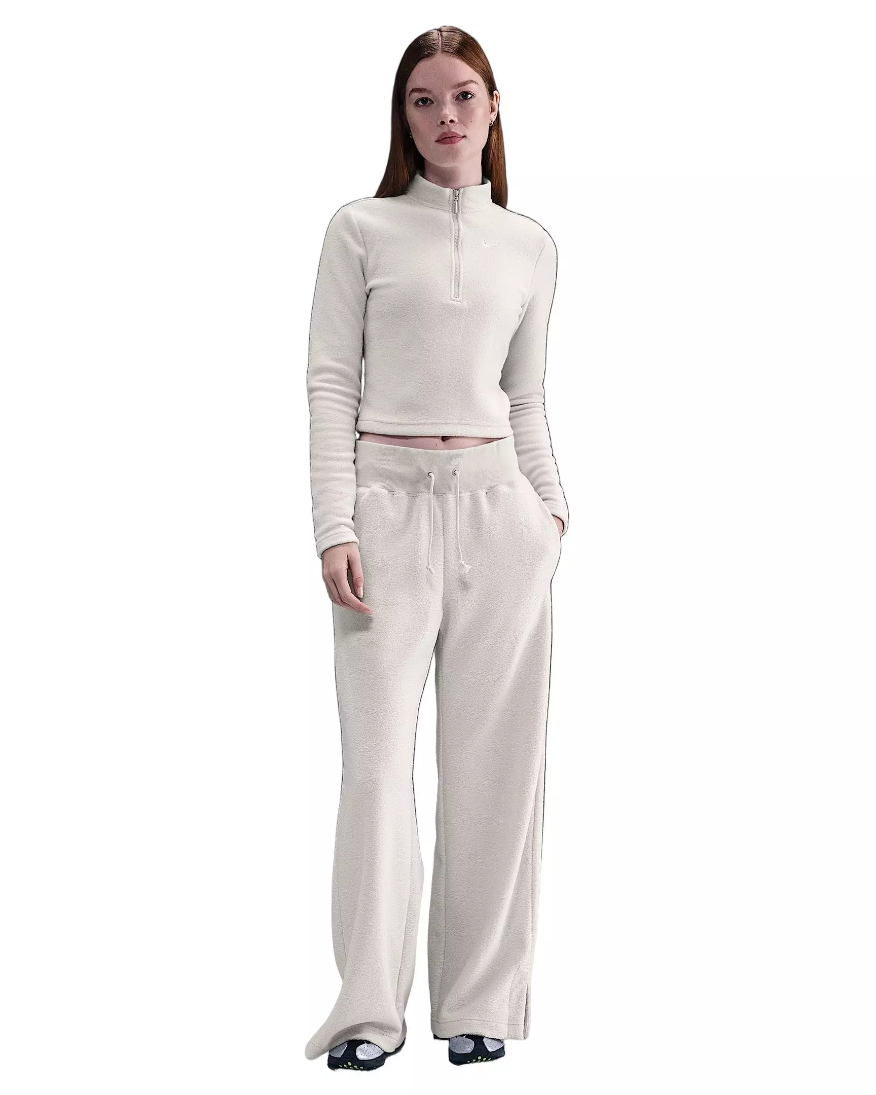 Nike Women's Sportswear Phoenix Plush Slim Long-Sleeve Cozy Fleece 1/2-Zip Top - Lt Bone - LT BONE