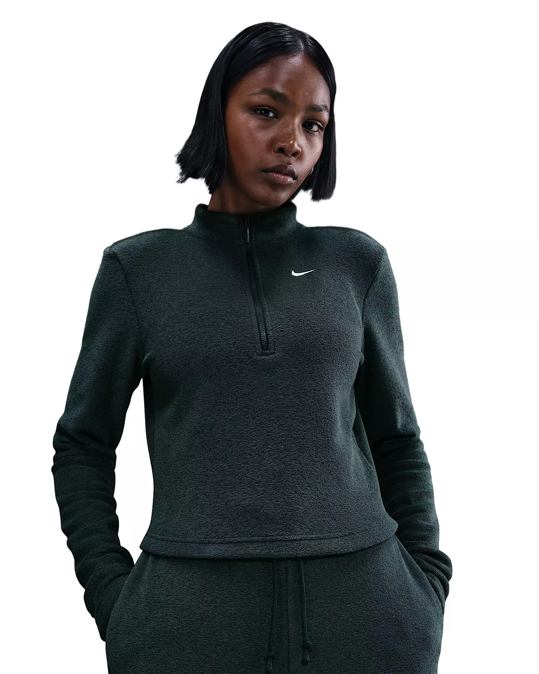 Nike Women's Sportswear Phoenix Plush Slim Long-Sleeve Cozy Fleece 1/2-Zip Top - Seaweed Green - SEAWEED GREEN