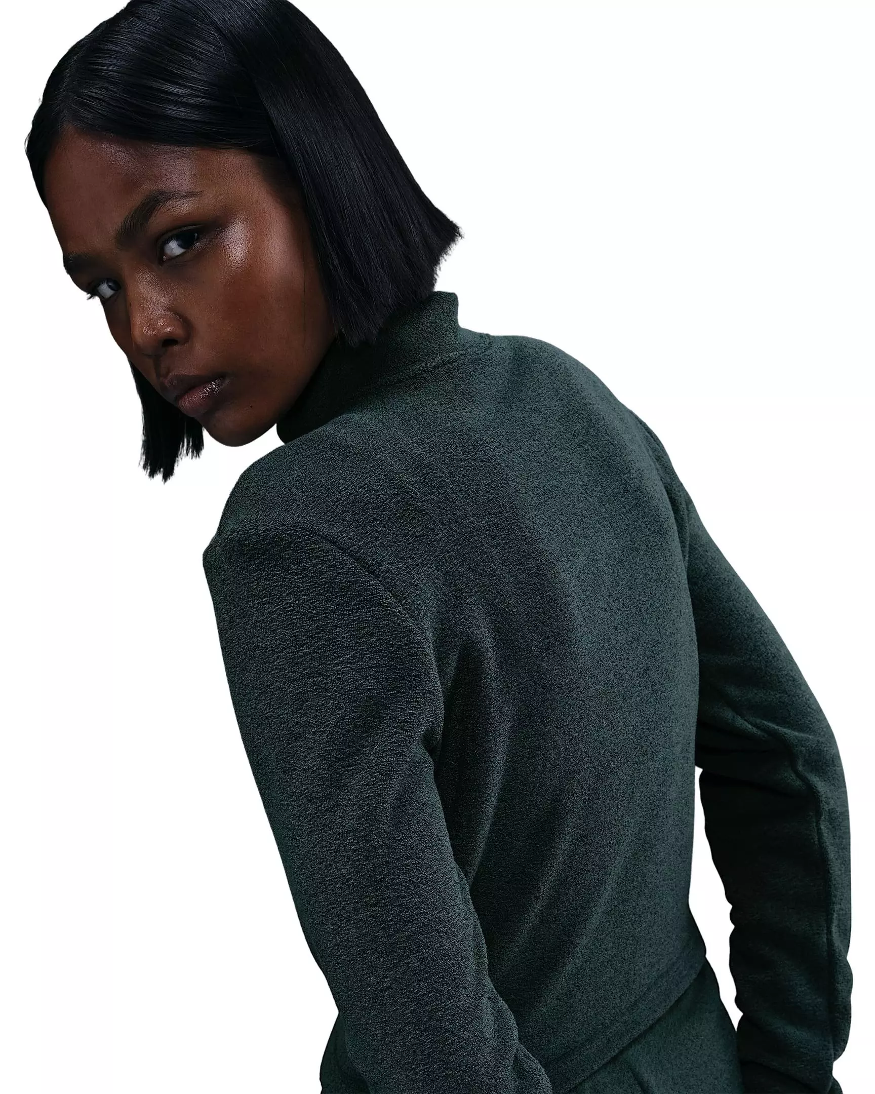Nike Women's Sportswear Phoenix Plush Slim Long-Sleeve Cozy Fleece 1/2-Zip Top - Seaweed Green - SEAWEED GREEN