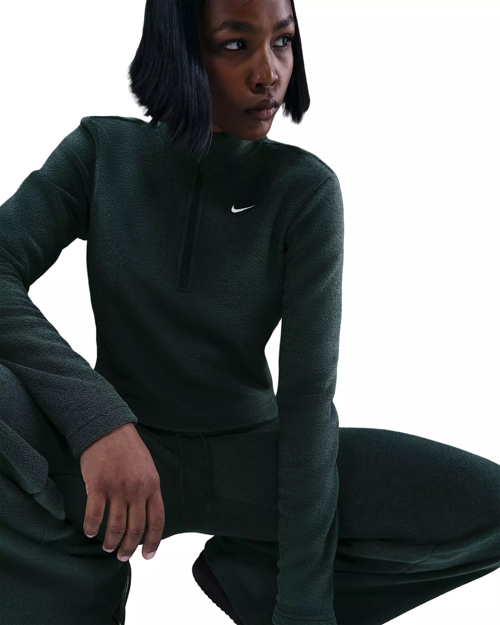 Nike Women's Sportswear Phoenix Plush Slim Long-Sleeve Cozy Fleece 1/2-Zip Top -Seaweed Green - SEAWEED GREEN