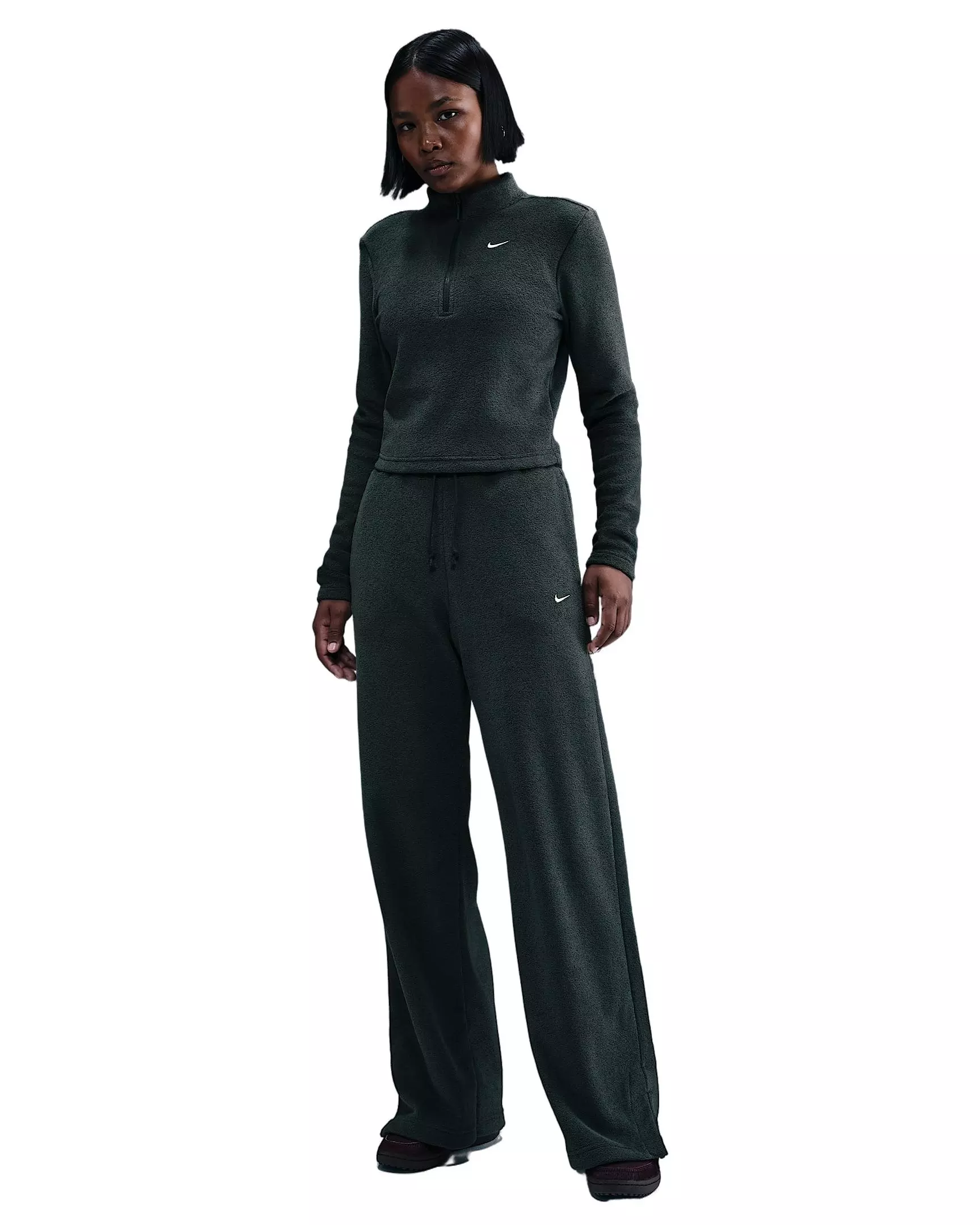 Nike Women's Sportswear Phoenix Plush Slim Long-Sleeve Cozy Fleece 1/2-Zip Top - Seaweed Green - SEAWEED GREEN