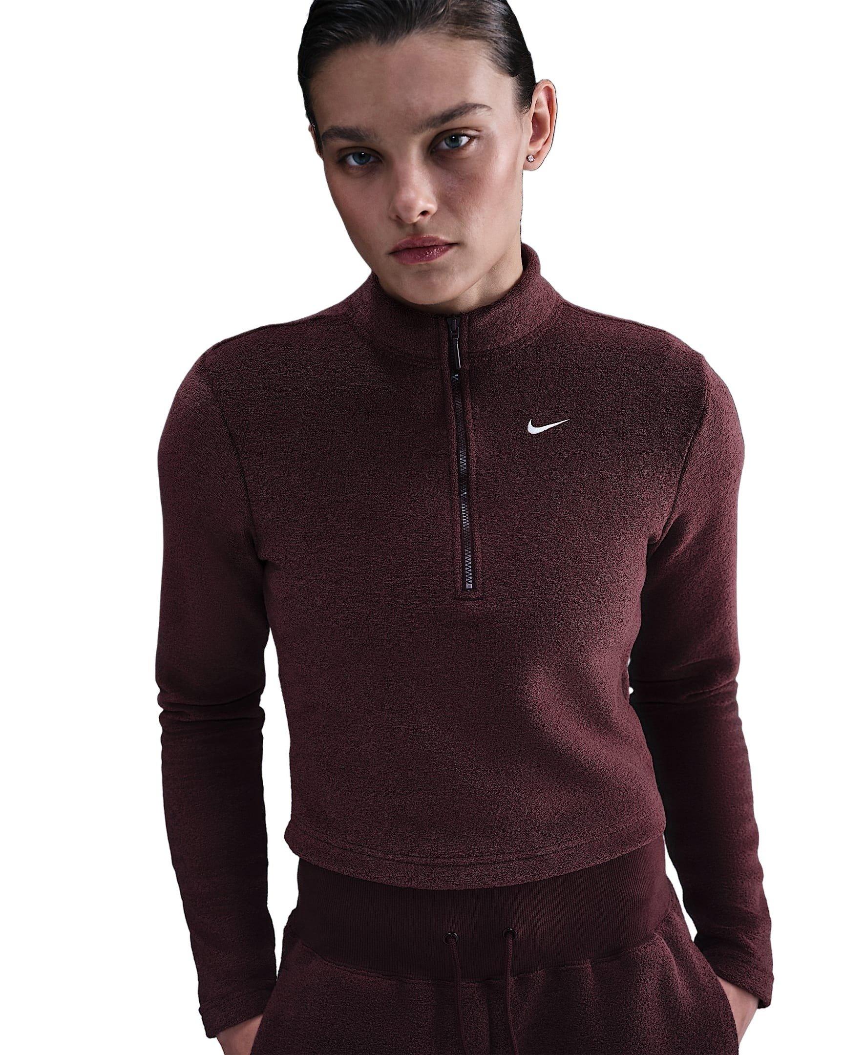Nike Women's Sportswear Phoenix Plush Slim Long-Sleeve Cozy Fleece 1/2-Zip Top - Burgundy - BURGUNDY Thumbnail View 1