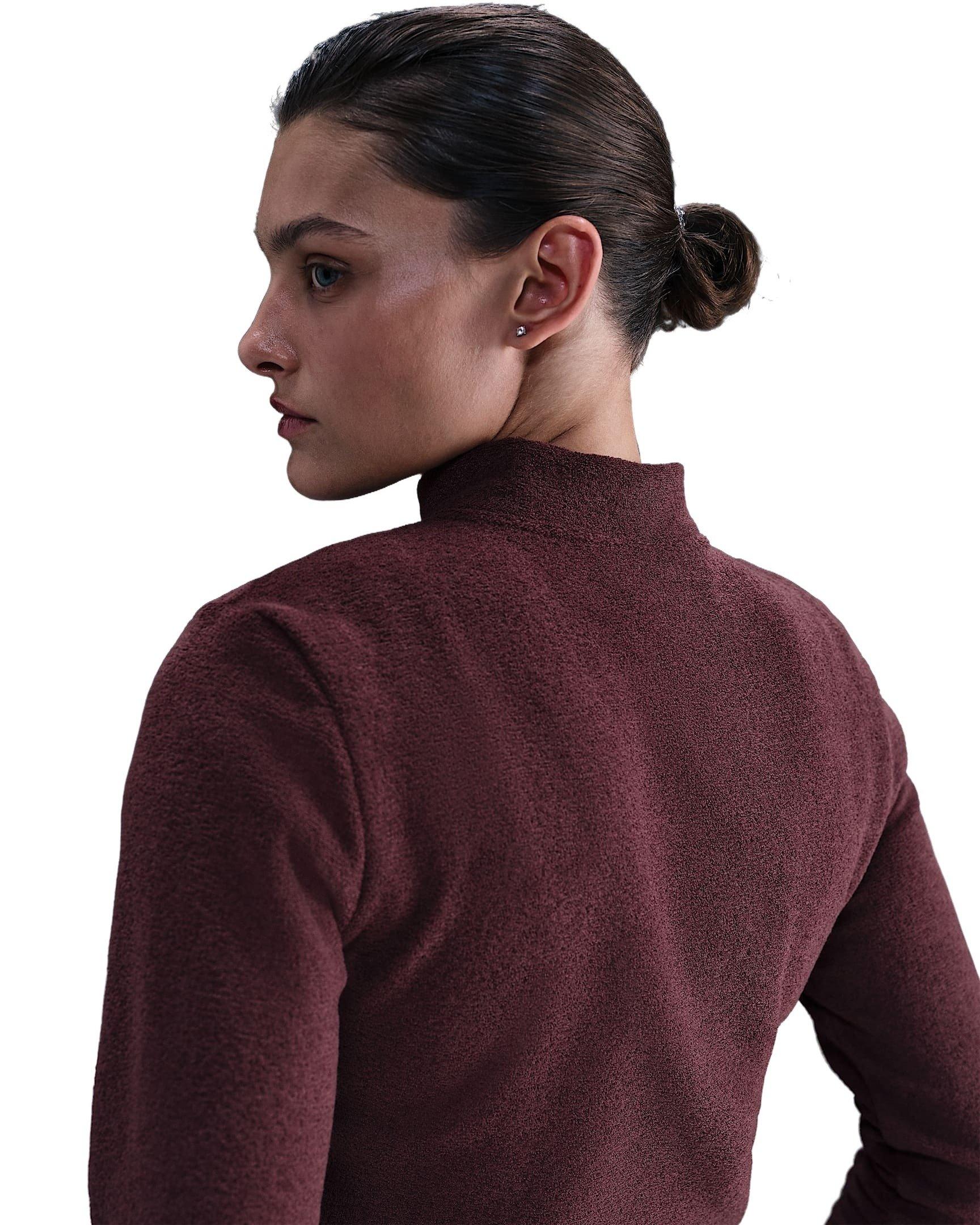 Nike Women's Sportswear Phoenix Plush Slim Long-Sleeve Cozy Fleece 1/2-Zip Top -Burgundy - BURGUNDY Thumbnail View 2