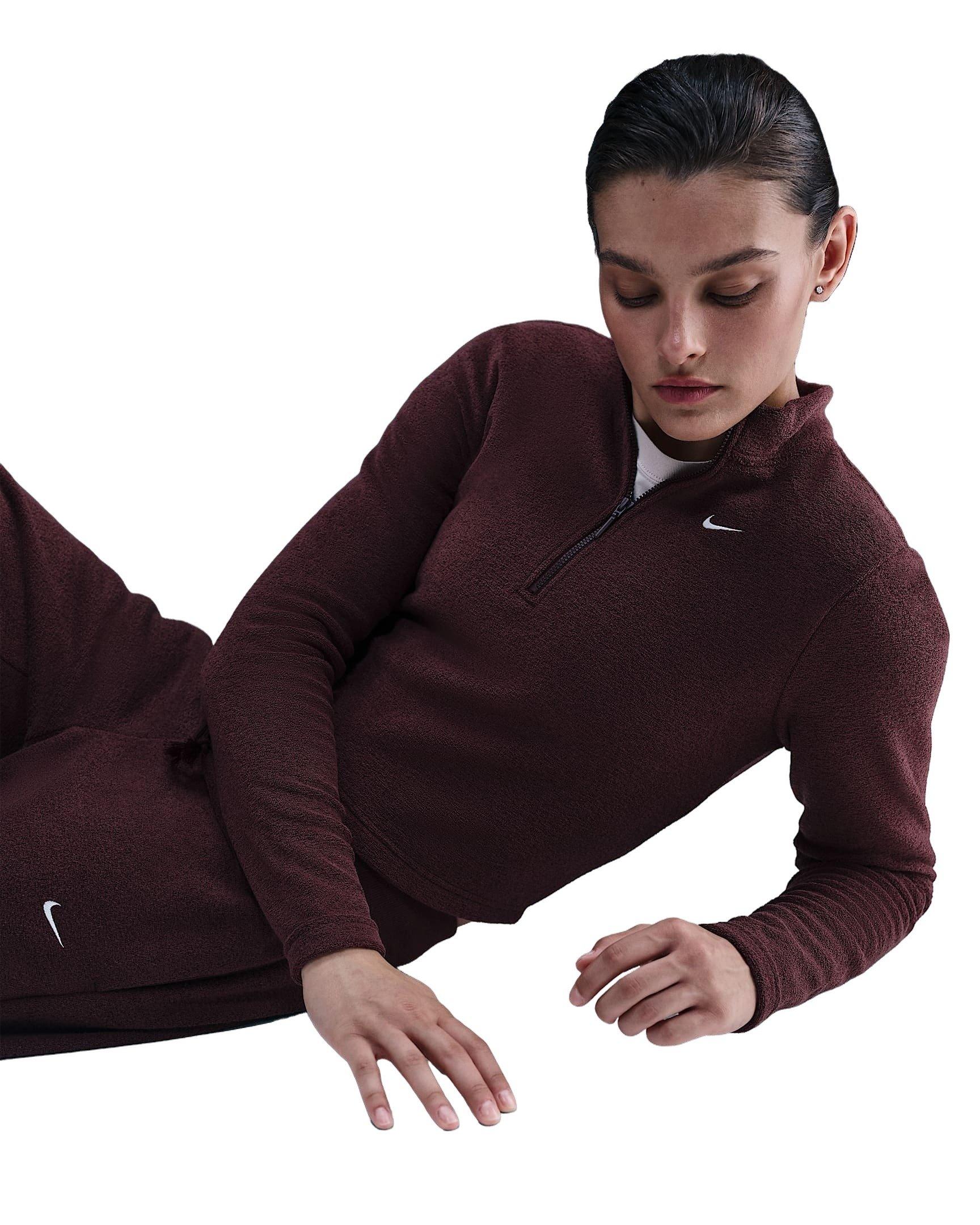 Nike Women's Sportswear Phoenix Plush Slim Long-Sleeve Cozy Fleece 1/2-Zip Top -Burgundy - BURGUNDY Thumbnail View 3