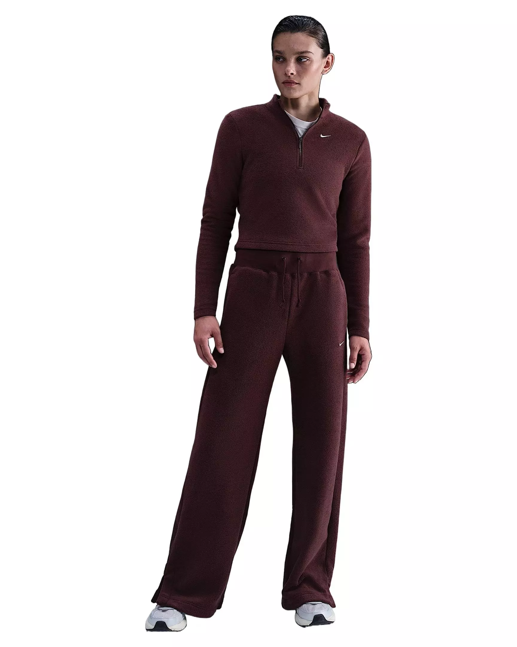 Nike Women's Sportswear Phoenix Plush Slim Long-Sleeve Cozy Fleece 1/2-Zip Top - Burgundy - BURGUNDY