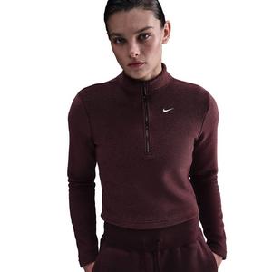 Nike Women's Sportswear Phoenix Plush Slim Long-Sleeve Cozy Fleece 1/2-Zip Top -Burgundy