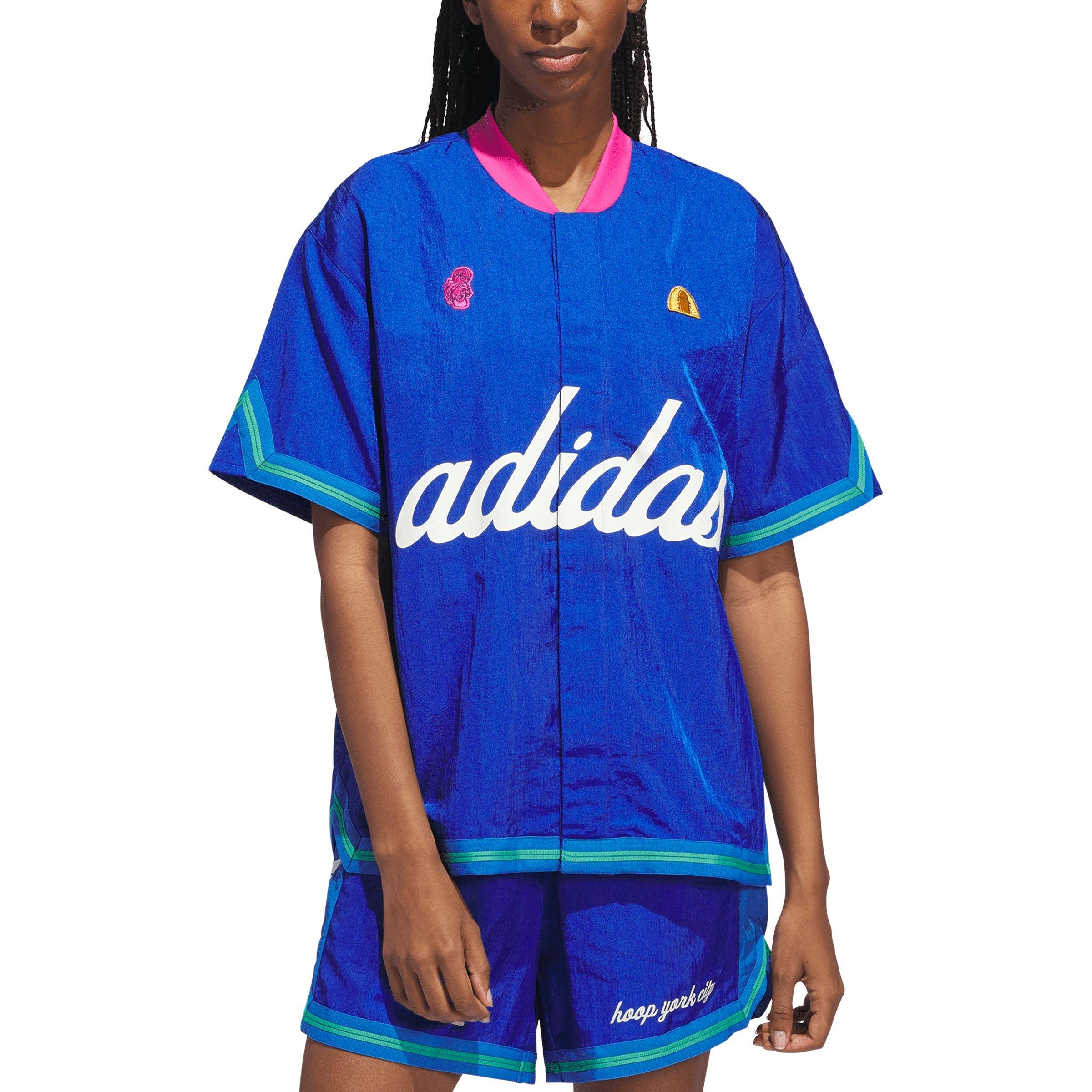 【adidas】ユニセックス◇ HOOP YORK CITY WARM-UP TOP 半袖 adidas Unisex Hoop York City Short Sleeve Warm-Up Top - Blue