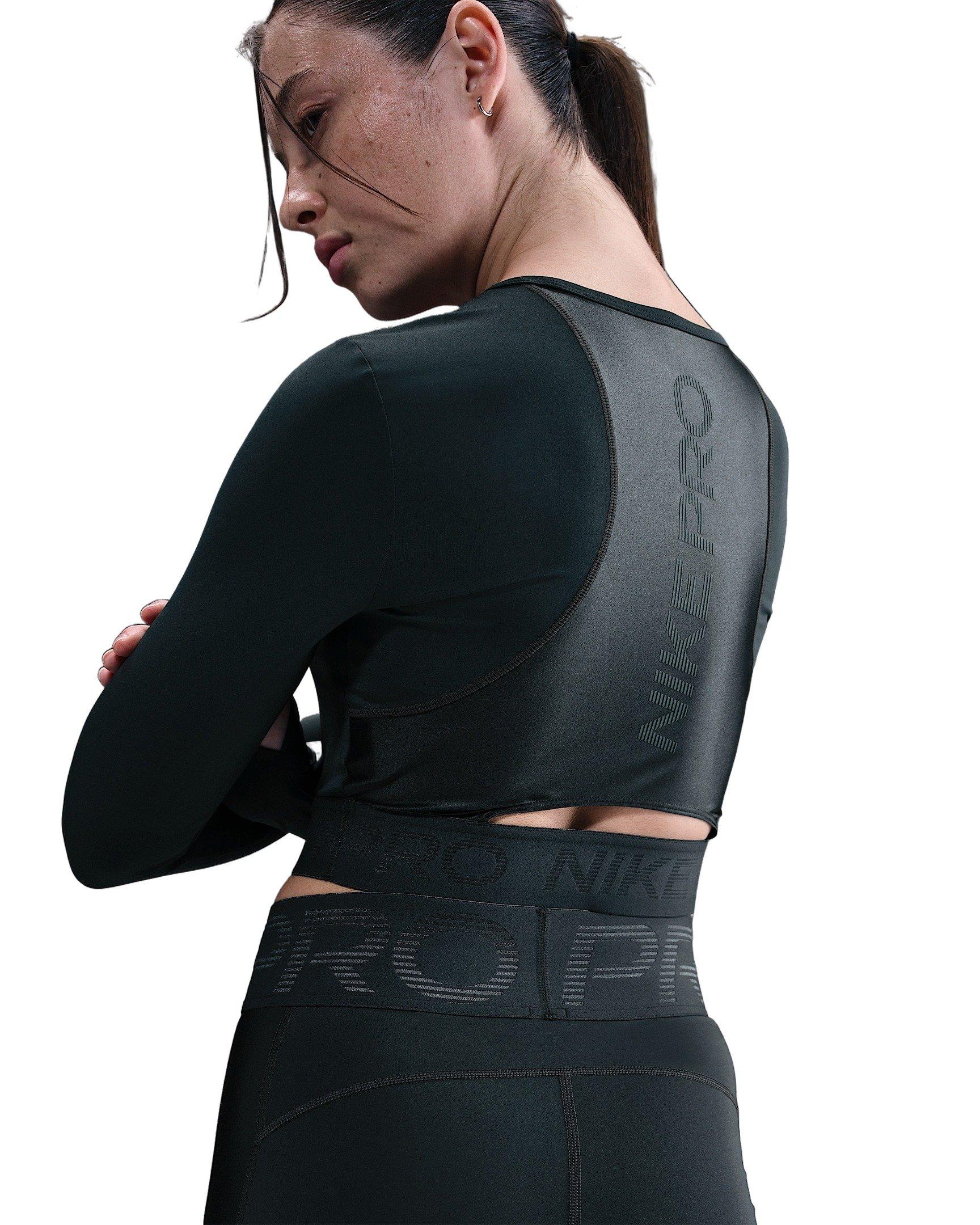 Nike Women's Pro Dri-FIT Cropped Long-Sleeve Top -Seaweed Green - SEAWEED GREEN Thumbnail View 2