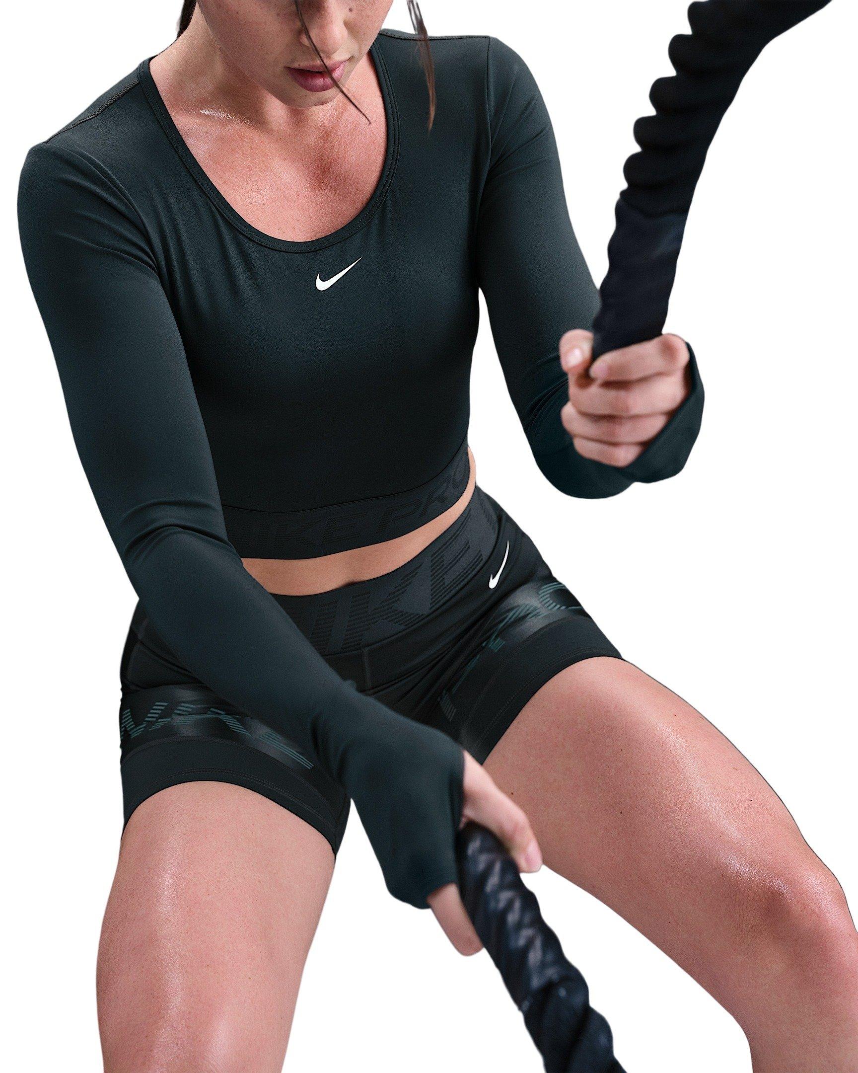 Nike Women's Pro Dri-FIT Cropped Long-Sleeve Top -Seaweed Green - SEAWEED GREEN Thumbnail View 3