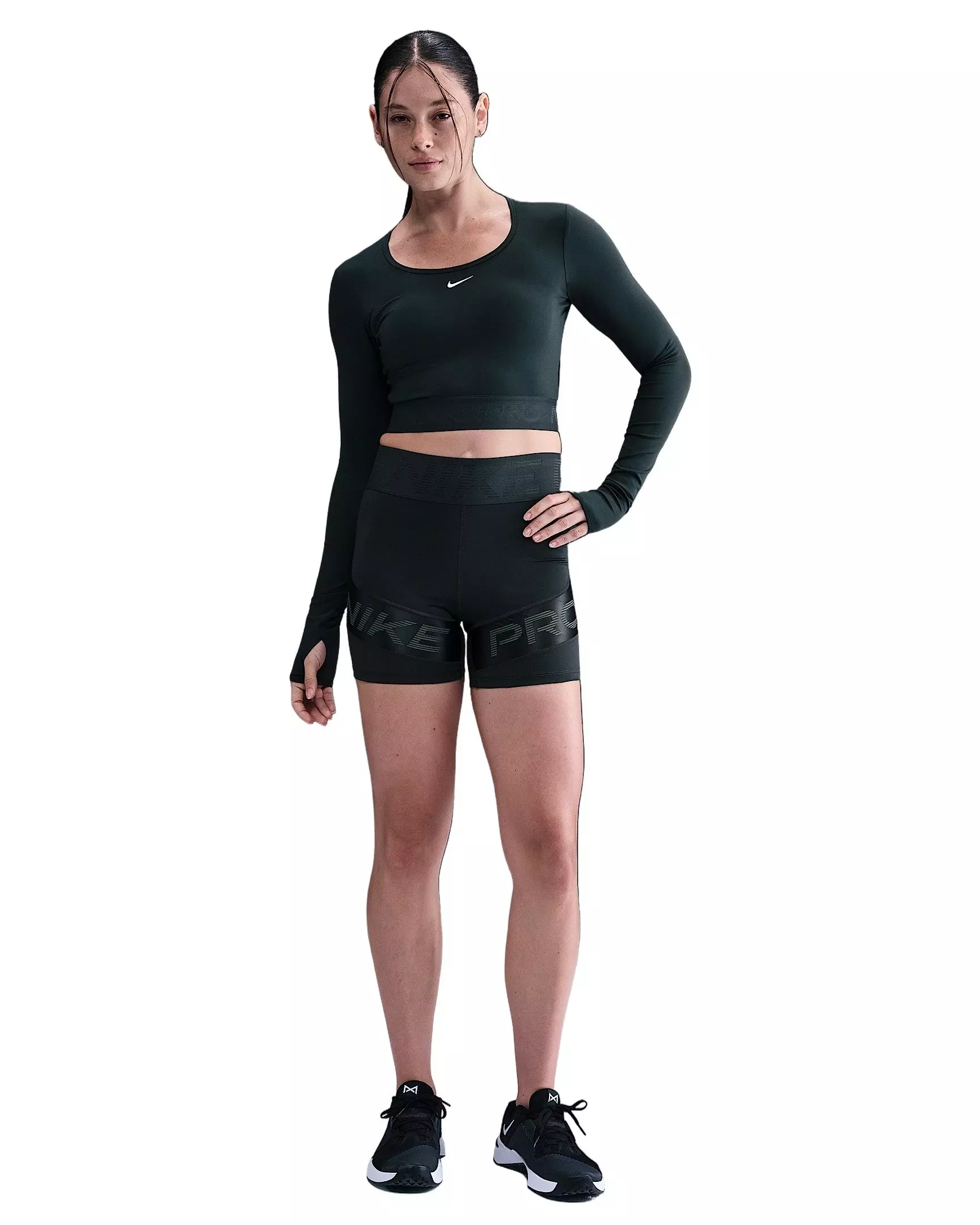 Nike Women's Pro Dri-FIT Cropped Long-Sleeve Top -Seaweed Green - SEAWEED GREEN