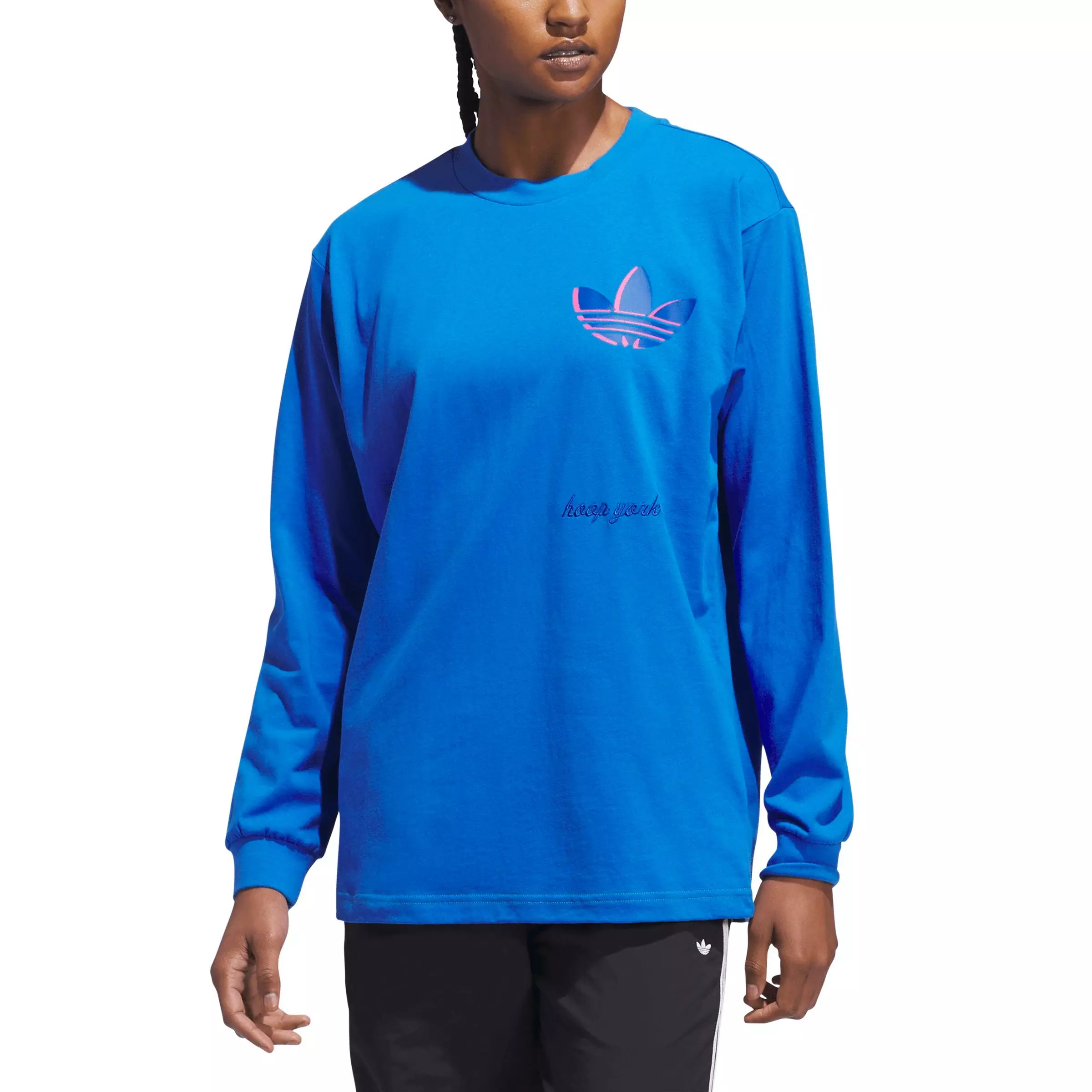 adidas Unisex Hoop York City Long Sleeve Shirt - Blue - BLUE