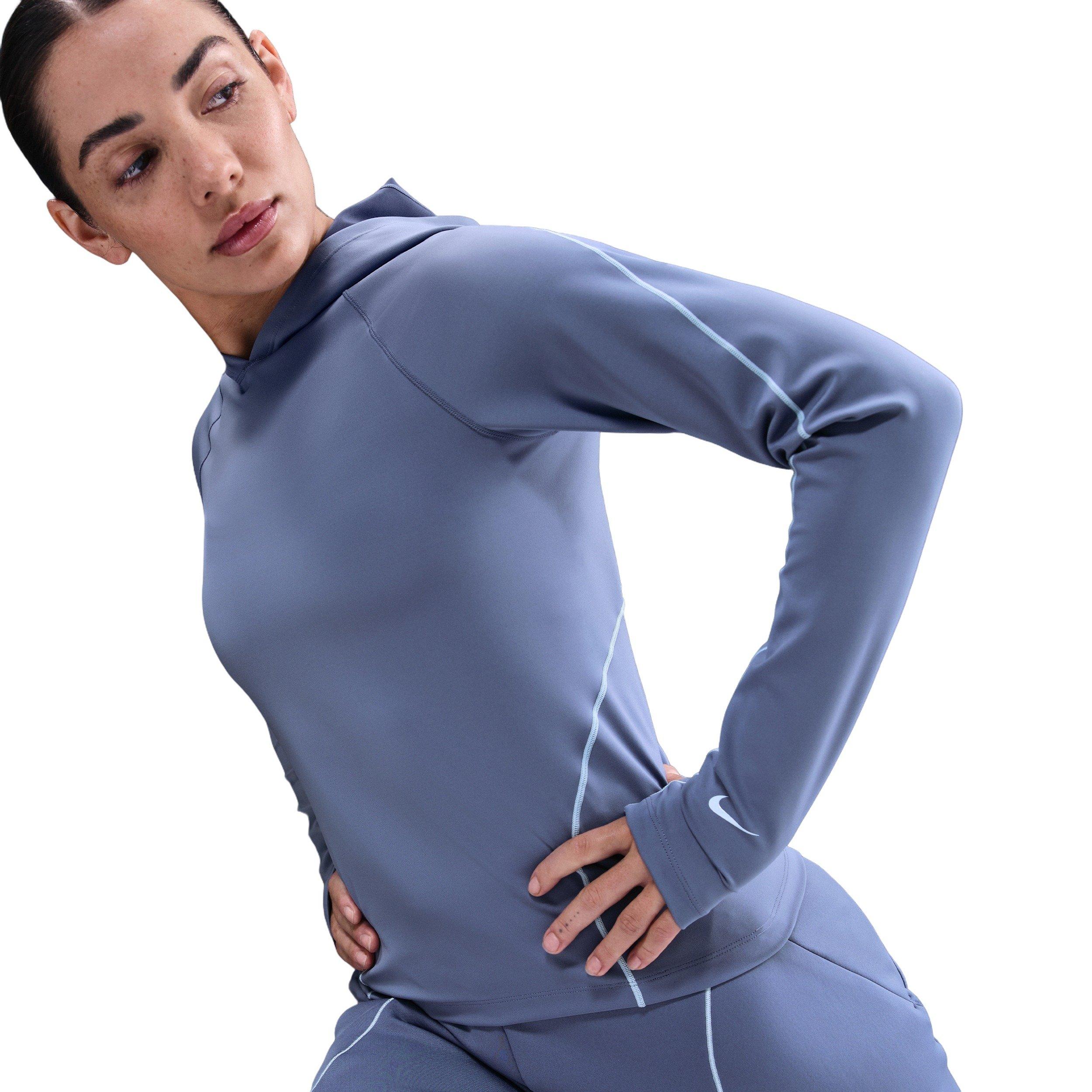 Nike Women's Universa Dri-FIT Slim Hooded Long-Sleeve Top - Indigo - INDIGO Thumbnail View 3