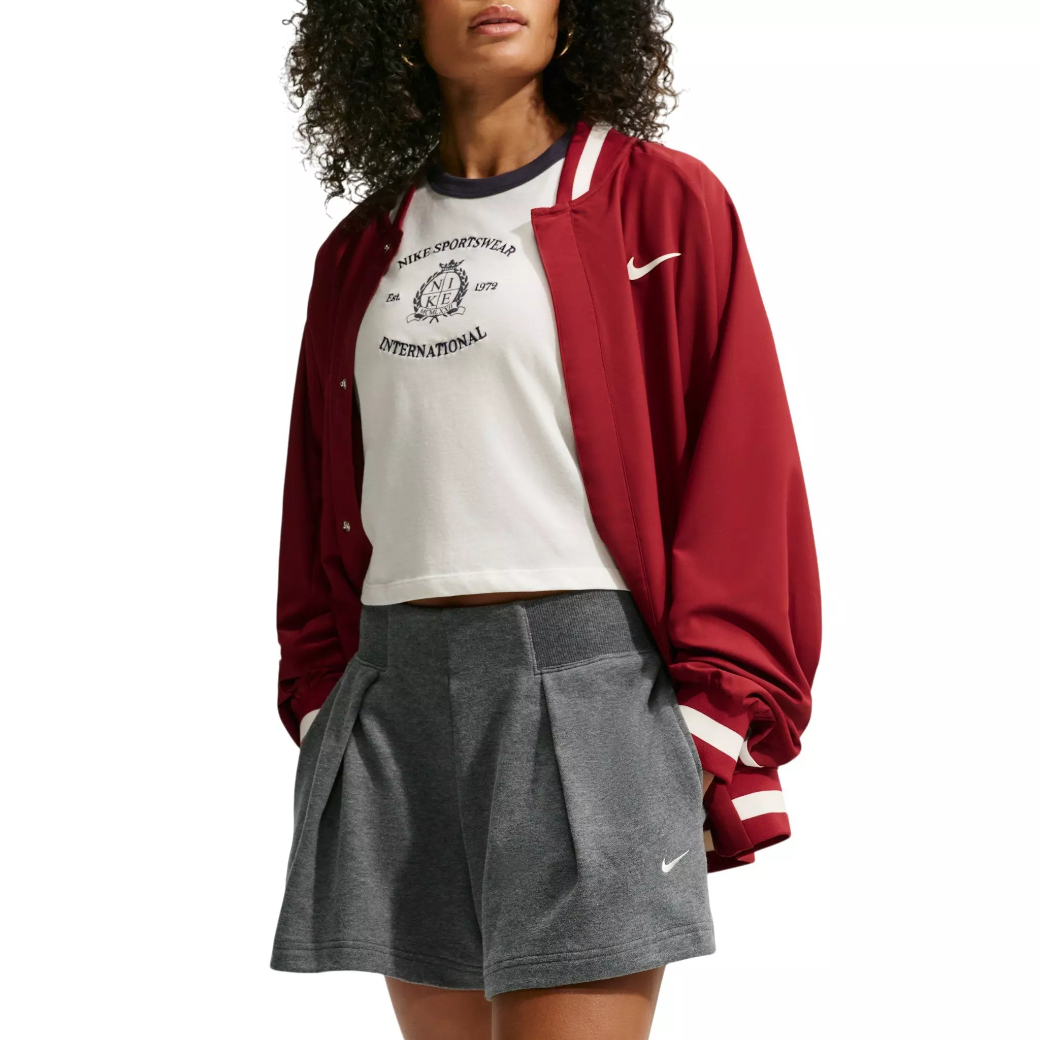 Nike Women's Studio Fleece Lightweight High-Waisted Loose Pleated Shorts - Grey - GREY