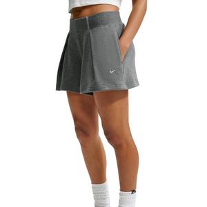 Nike Women's Studio Fleece Lightweight High-Waisted Loose Pleated Shorts - Grey - GREY