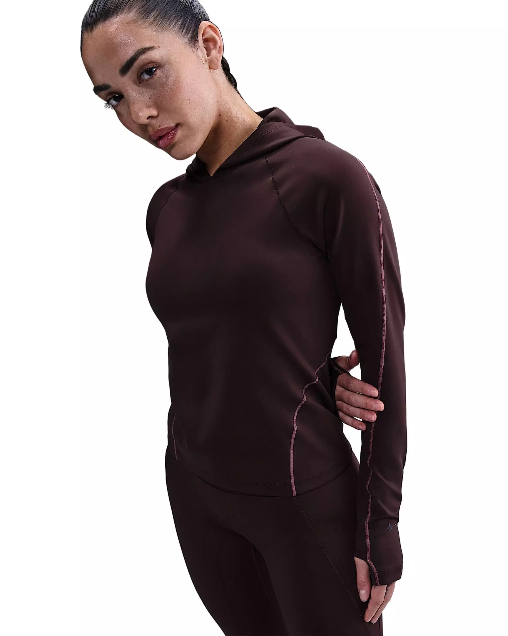 Nike Women's Universa Dri-FIT Slim Hooded Long-Sleeve Top - Burgundy - BURGUNDY