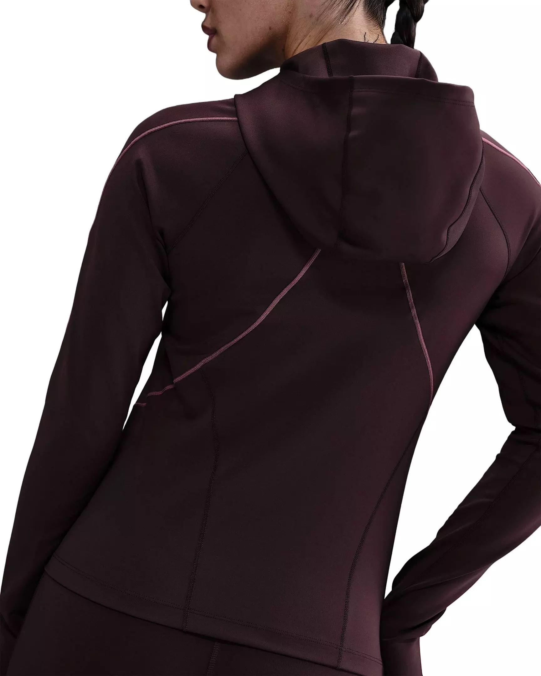 Nike Women's Universa Dri-FIT Slim Hooded Long-Sleeve Top -Burgundy - BURGUNDY