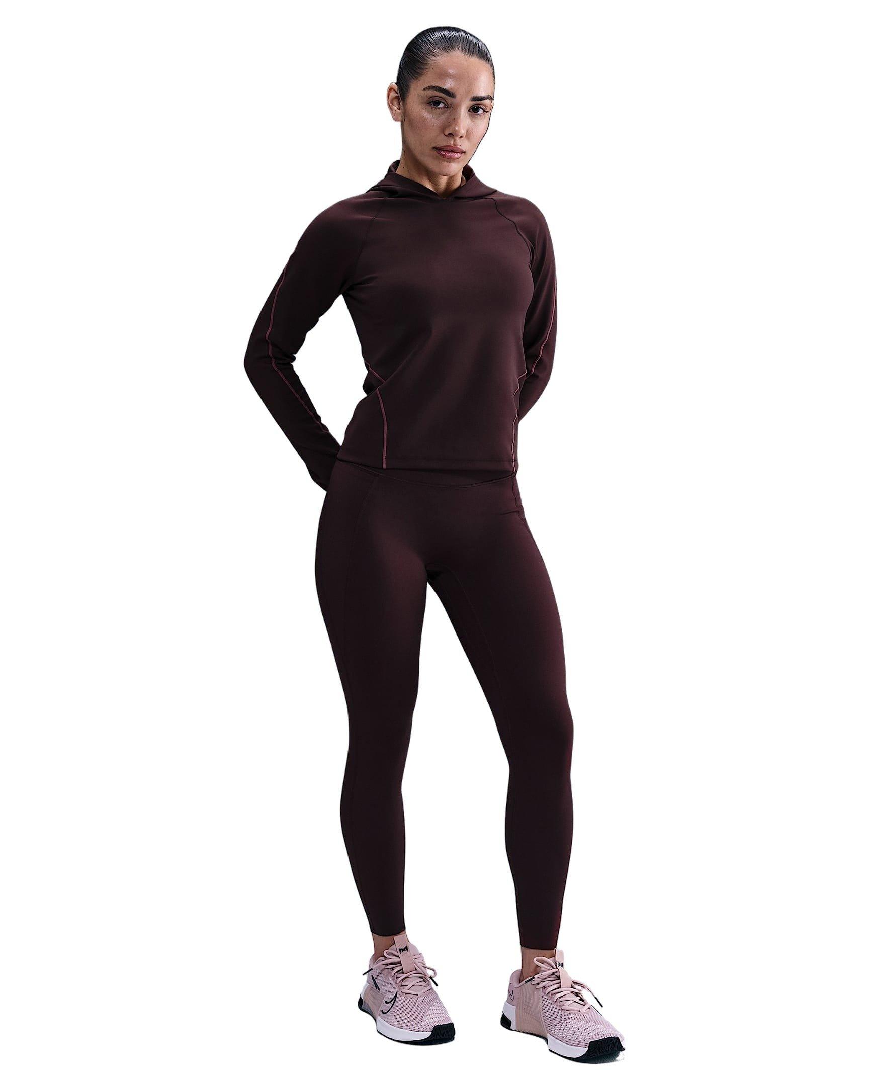 Nike Women's Universa Dri-FIT Slim Hooded Long-Sleeve Top - Burgundy - BURGUNDY Thumbnail View 4