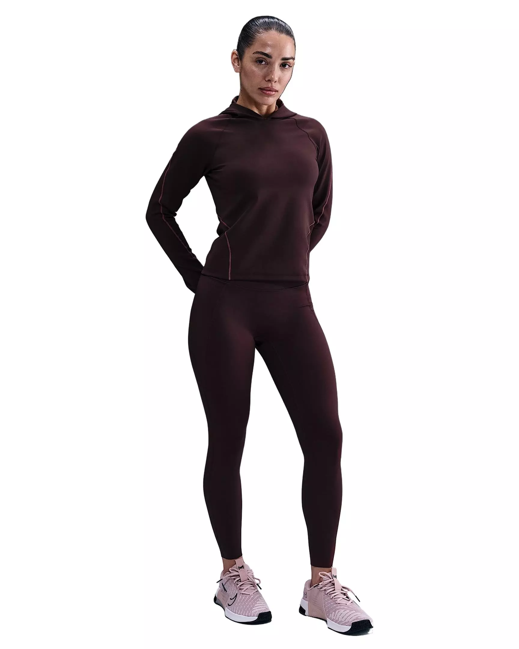 Nike Women's Universa Dri-FIT Slim Hooded Long-Sleeve Top - Burgundy - BURGUNDY
