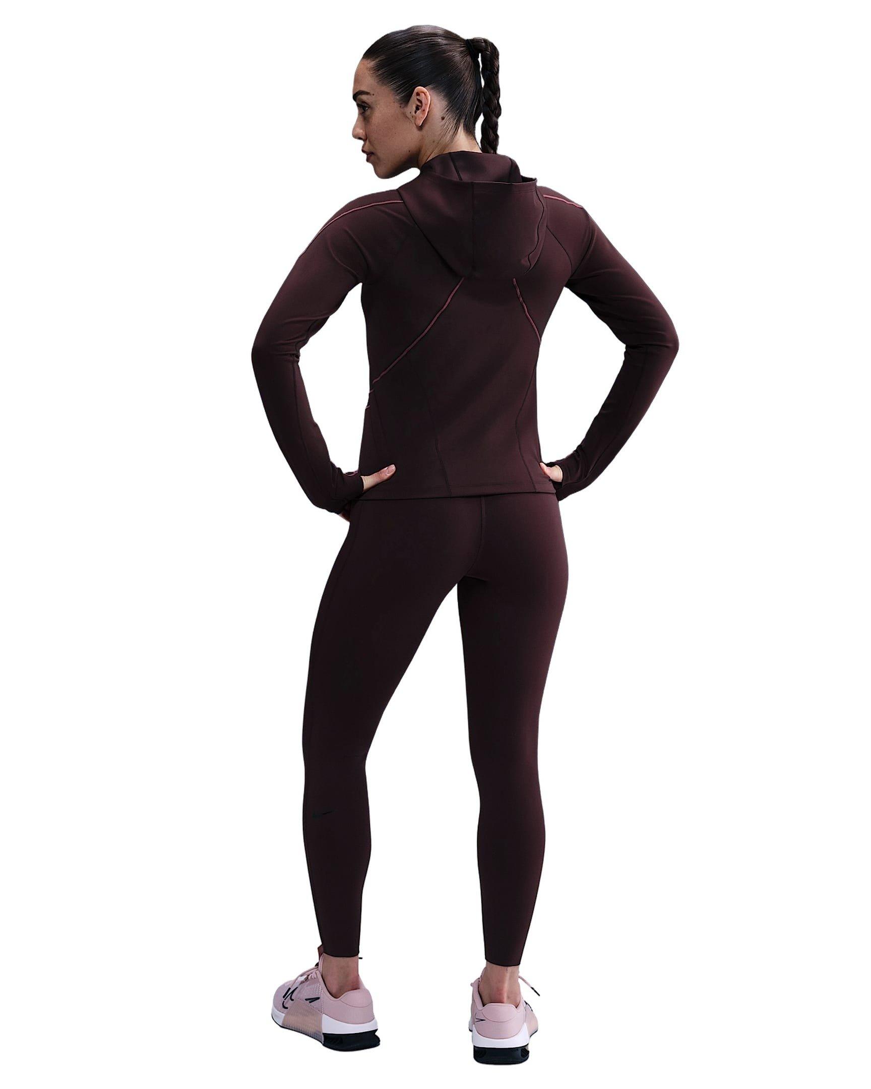 Nike Women's Universa Dri-FIT Slim Hooded Long-Sleeve Top - Burgundy - BURGUNDY Thumbnail View 5