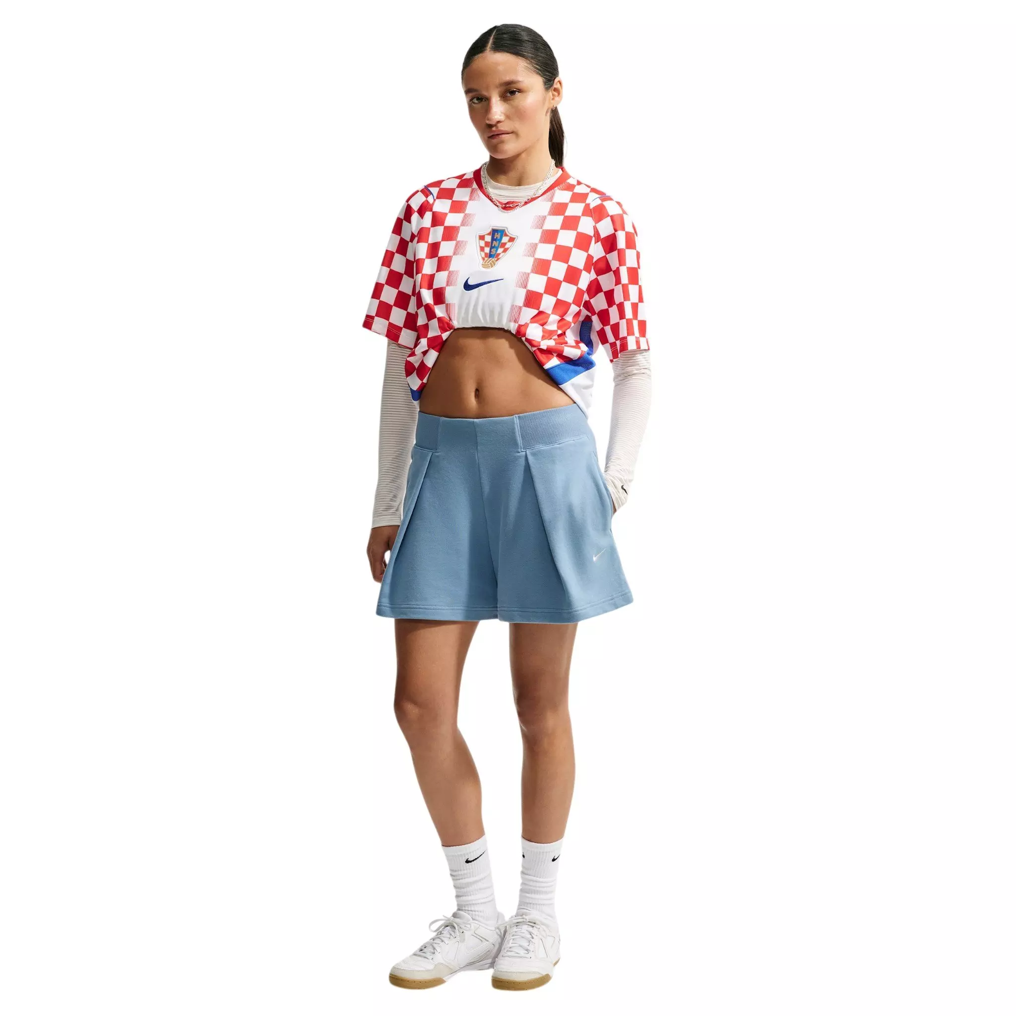Nike Women's Studio Fleece Lightweight High-Waisted Loose Pleated Shorts - Blue - BLUE