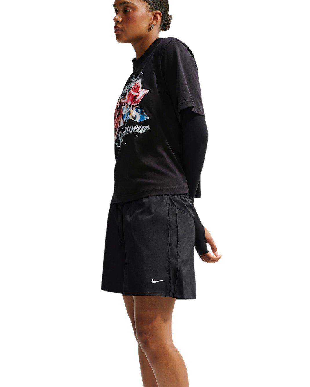 Nike Women's Sportswear Loose Mid-Rise Shorts - Black/White - BLACK/WHITE Thumbnail View 3