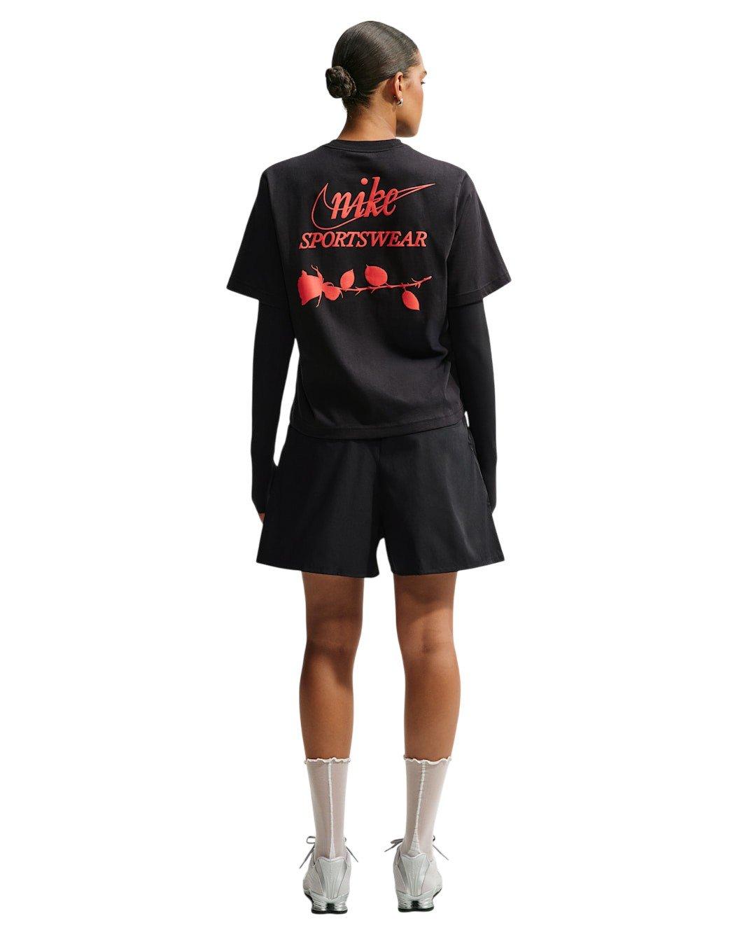 Nike Women's Sportswear Loose Mid-Rise Shorts - Black/White - BLACK/WHITE Thumbnail View 5
