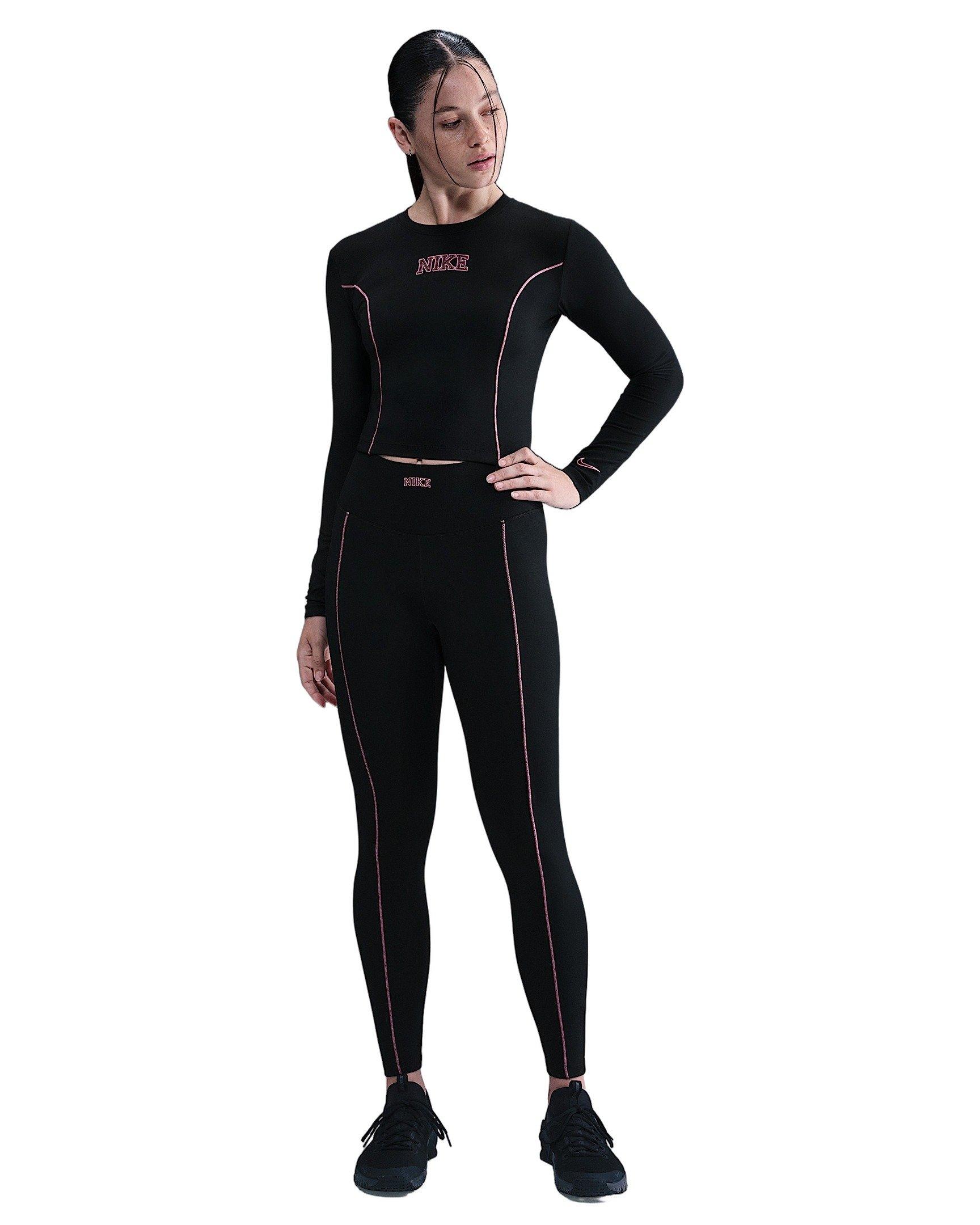 Nike Women's One Dri-FIT Long-Sleeve Top - Black - BLACK Thumbnail View 4