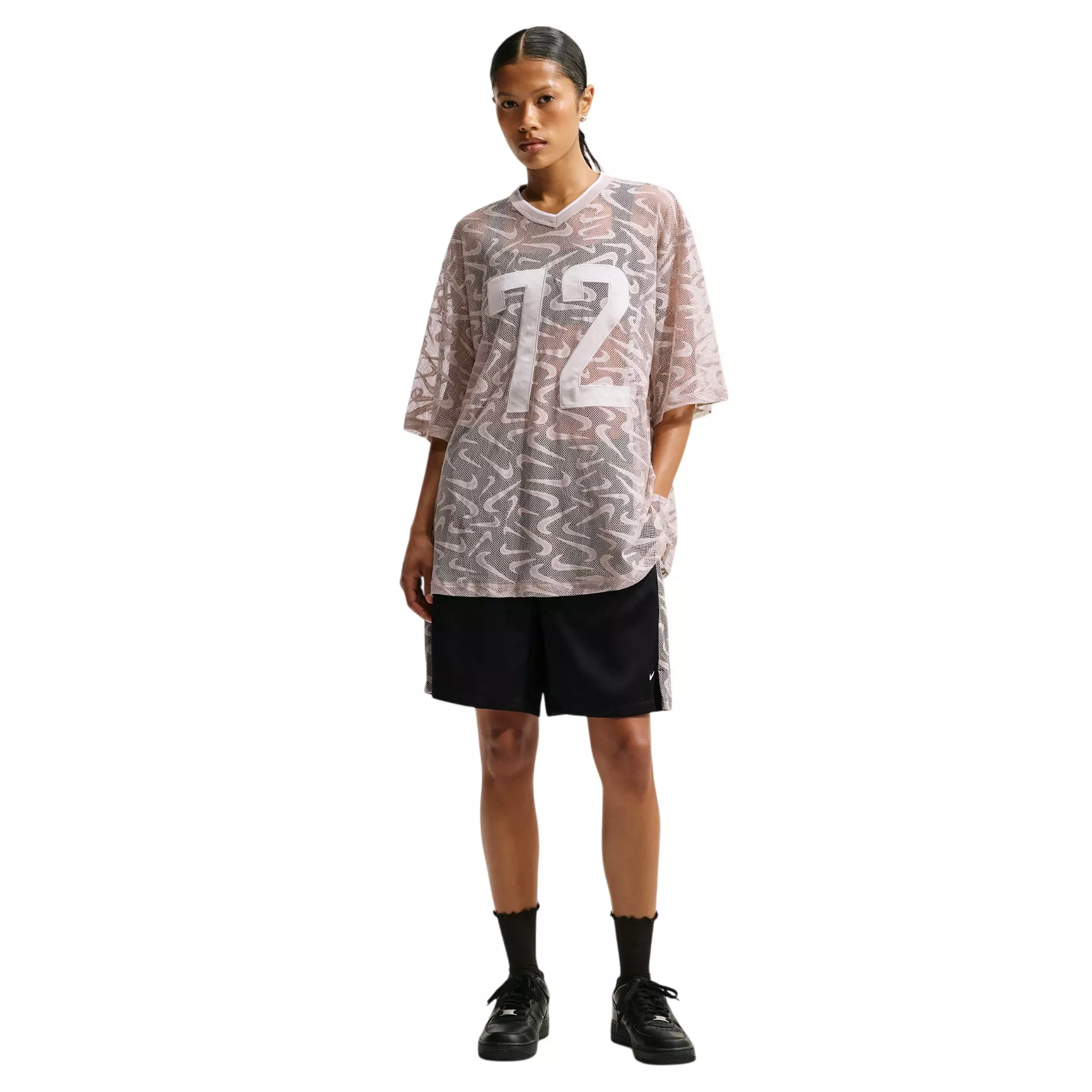 Nike Women's Sportswear Chill Lace Loose Mid-Rise Shorts - Black/Off-White - BLACK/OFF-WHITE