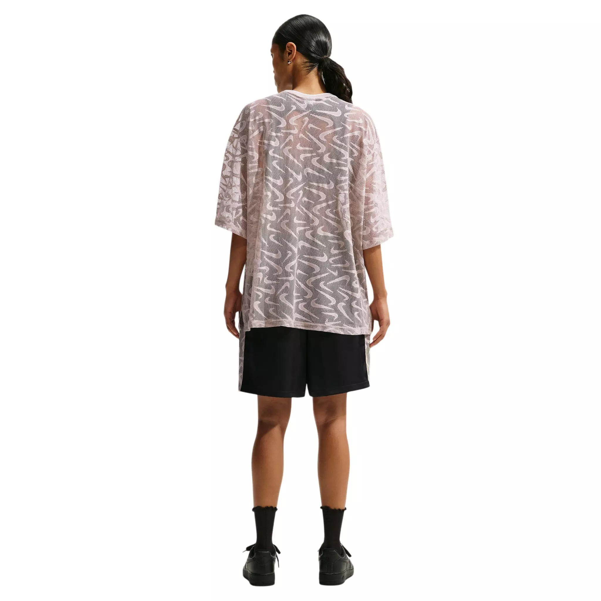 Nike Women's Sportswear Chill Lace Loose Mid-Rise Shorts - Black/Off-White - BLACK/OFF-WHITE