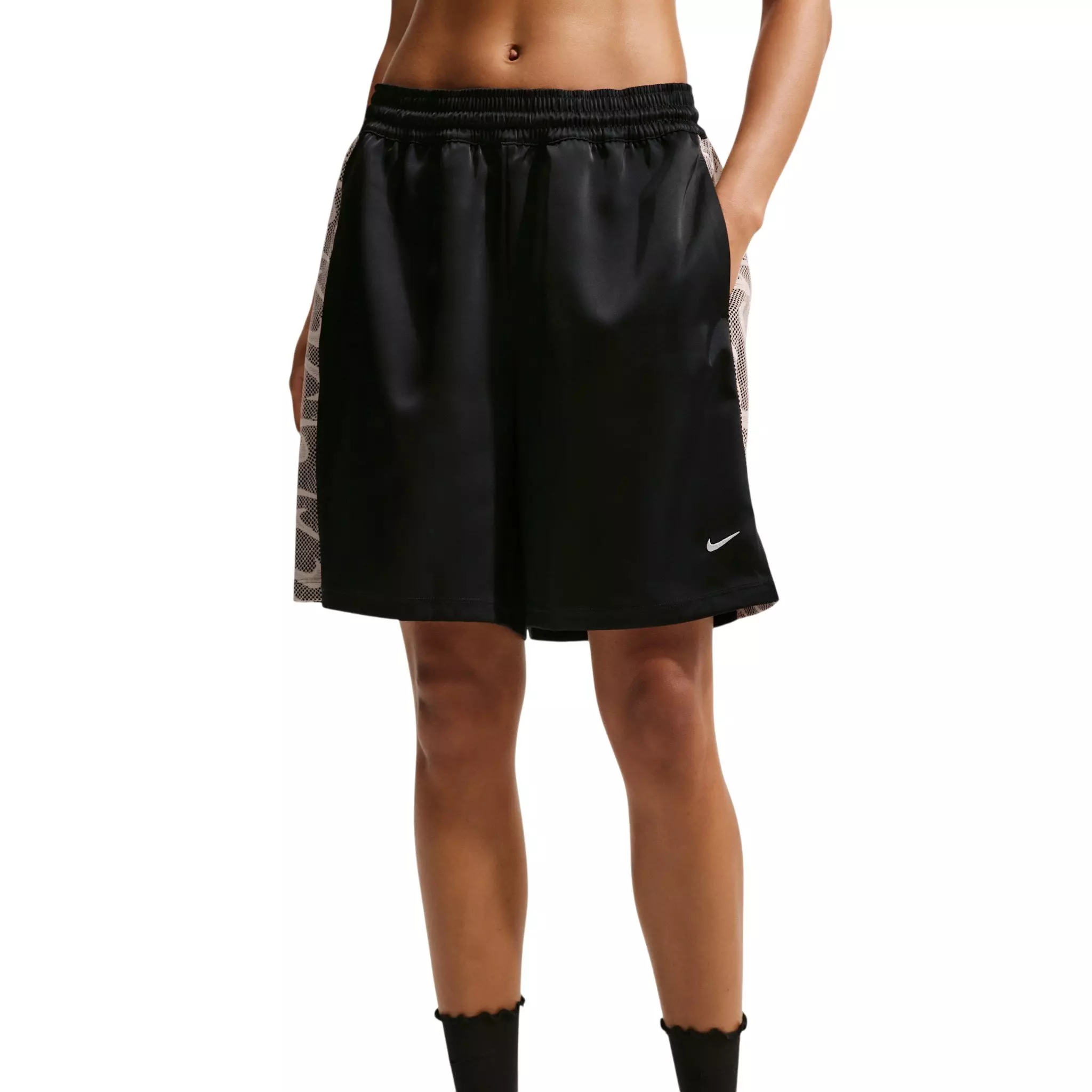 Nike Women's Sportswear Chill Lace Loose Mid-Rise Shorts - Black/Off-White - BLACK/OFF-WHITE