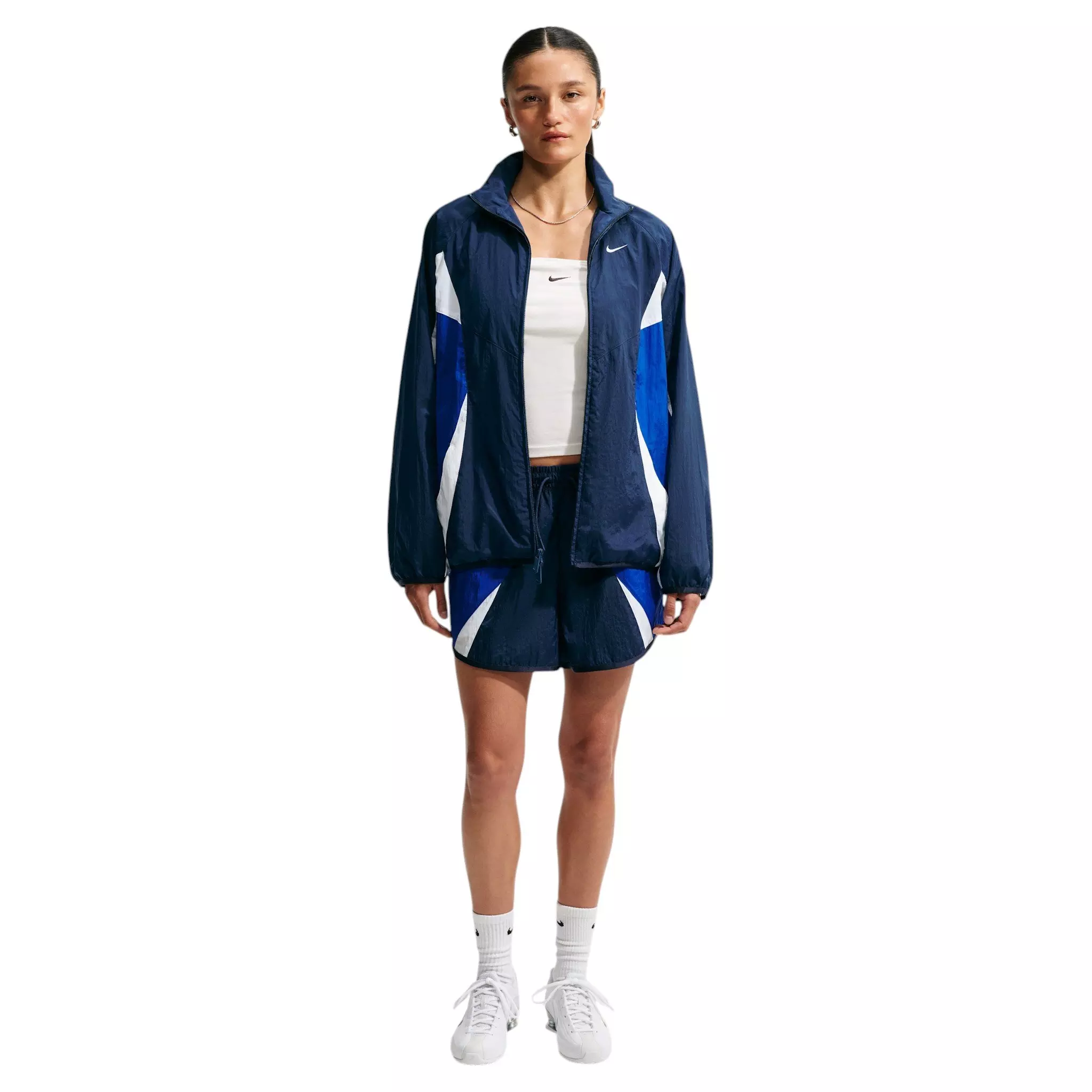 Nike Women's Sportswear Loose Mid-Rise Track Shorts - Navy/White - NAVY/WHITE