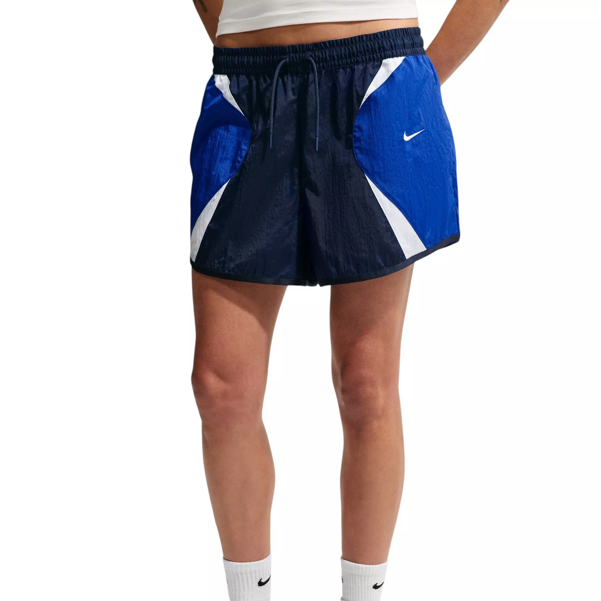 Nike Women's Sportswear Loose Mid-Rise Track Shorts - Navy/White - NAVY/WHITE