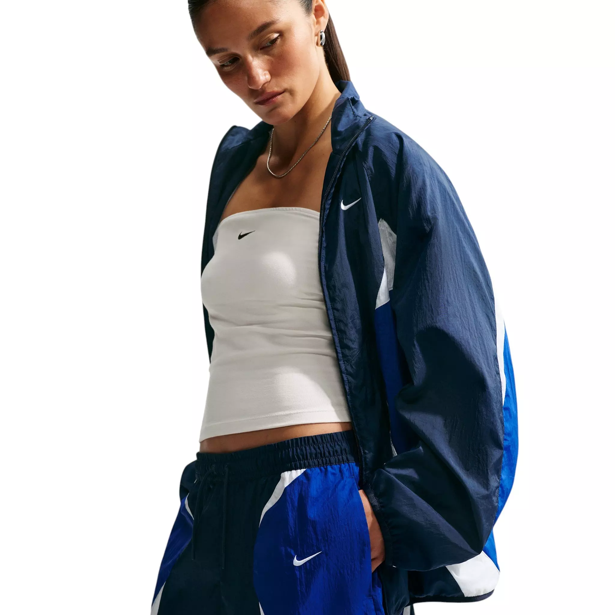 Nike Women's Sportswear Loose Mid-Rise Track Shorts - Navy/White - NAVY/WHITE