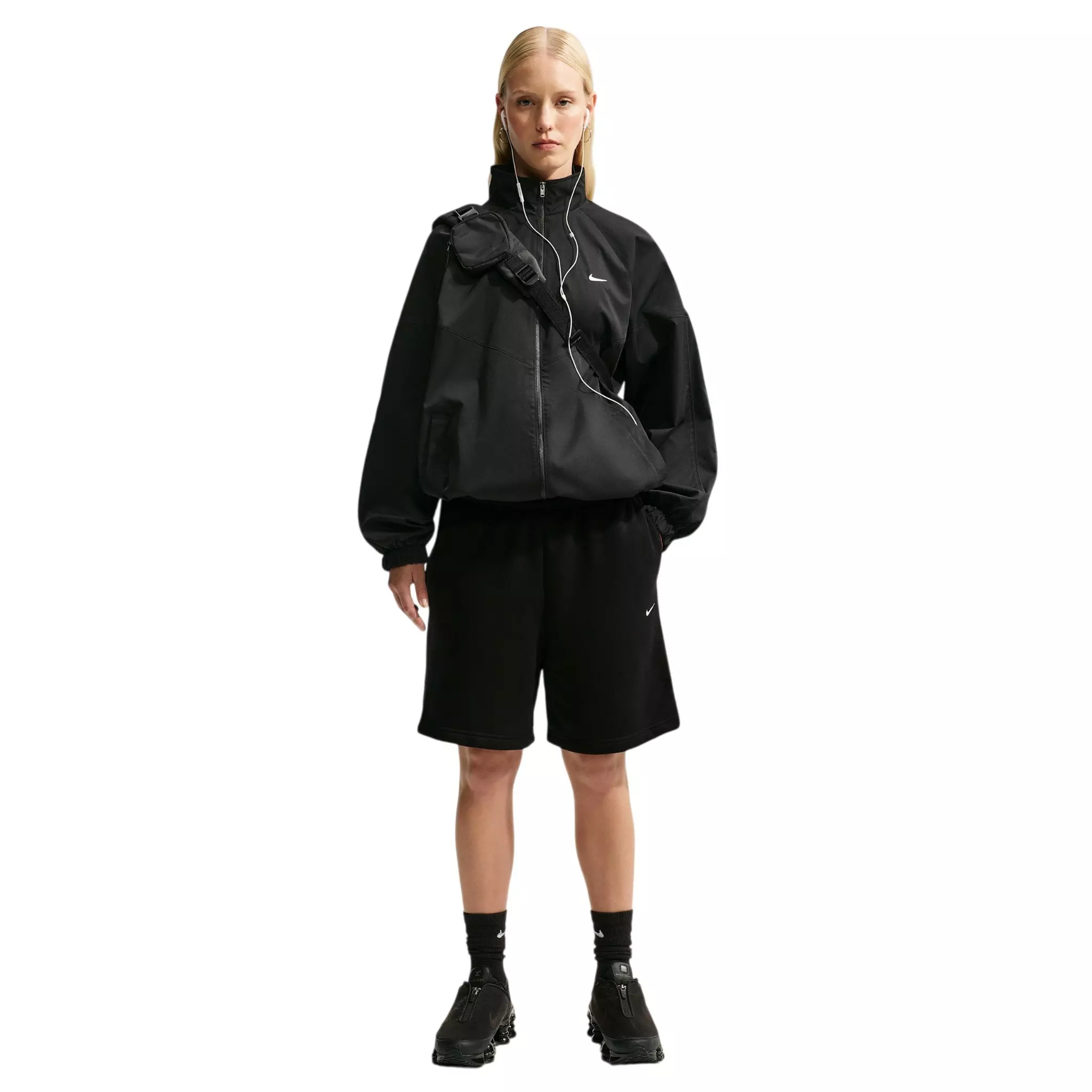 Nike Women's Studio Fleece Medium Weight Oversized High-Rise Shorts - Black/Off-White - BLACK/OFF-WHITE