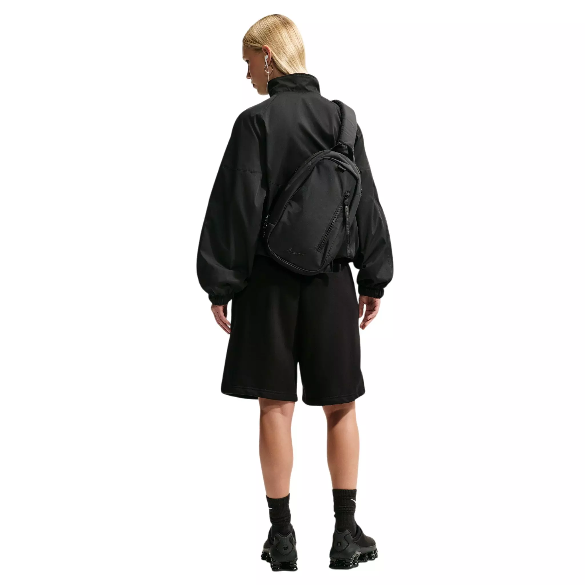 Nike Women's Studio Fleece Medium Weight Oversized High-Rise Shorts - Black/Off-White - BLACK/OFF-WHITE