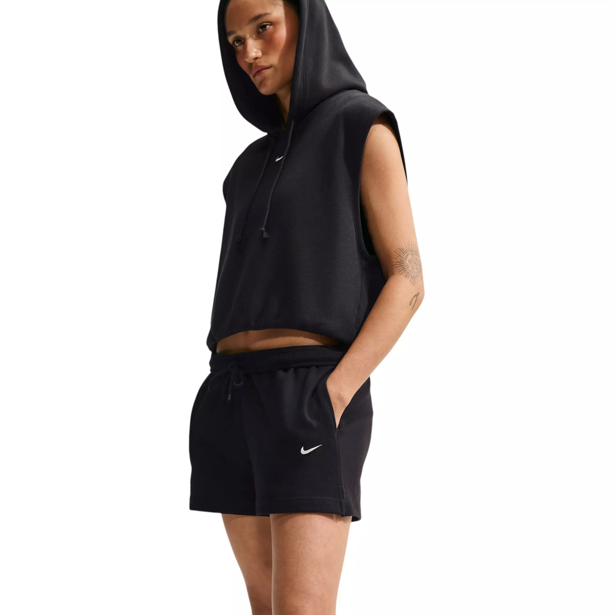 Nike Women's Studio Fleece Lightweight Mid-Rise Shorts - Black/Off-White - BLACK/OFF-WHITE