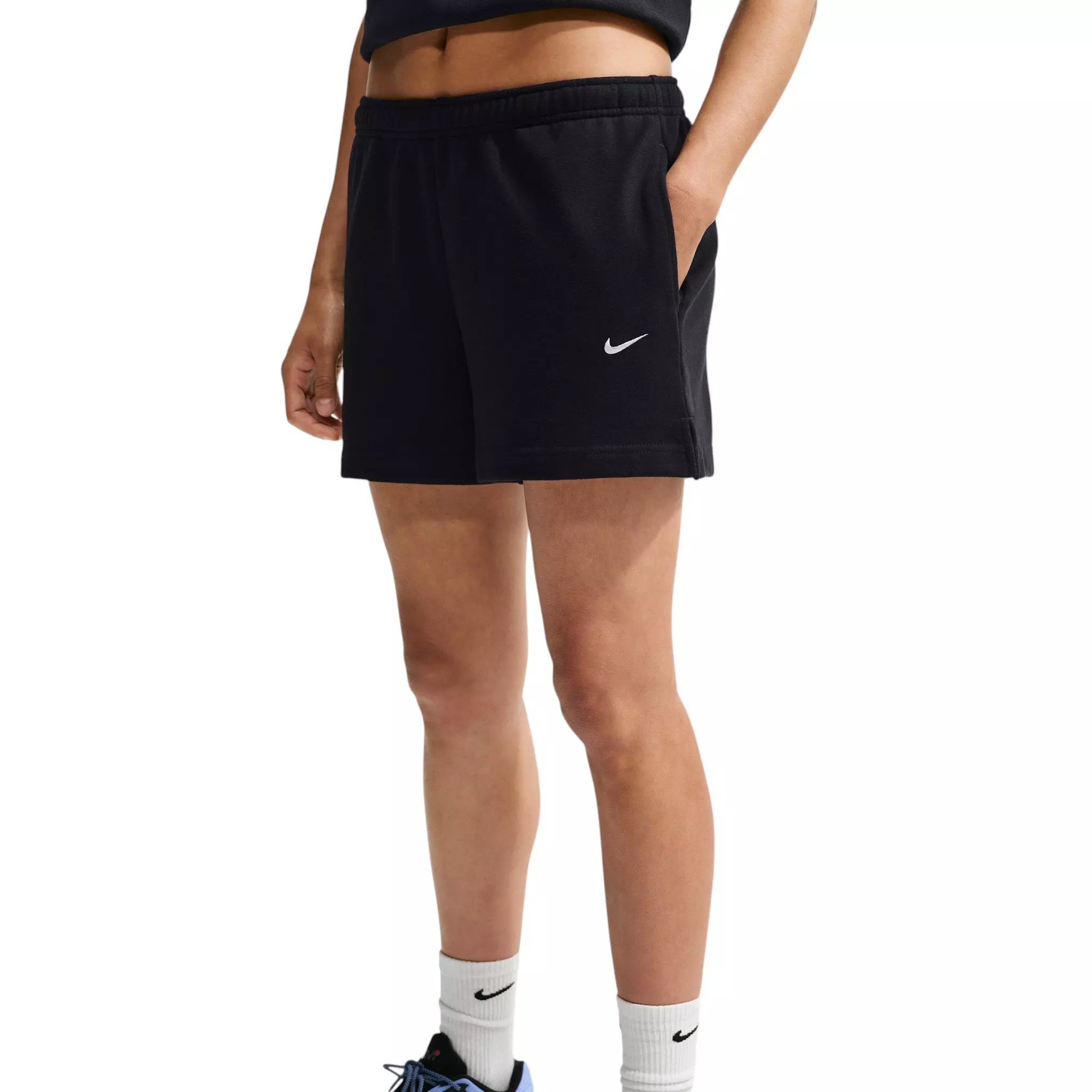 Nike Women's Studio Fleece Lightweight Mid-Rise Shorts - Black/Off-White - BLACK/OFF-WHITE