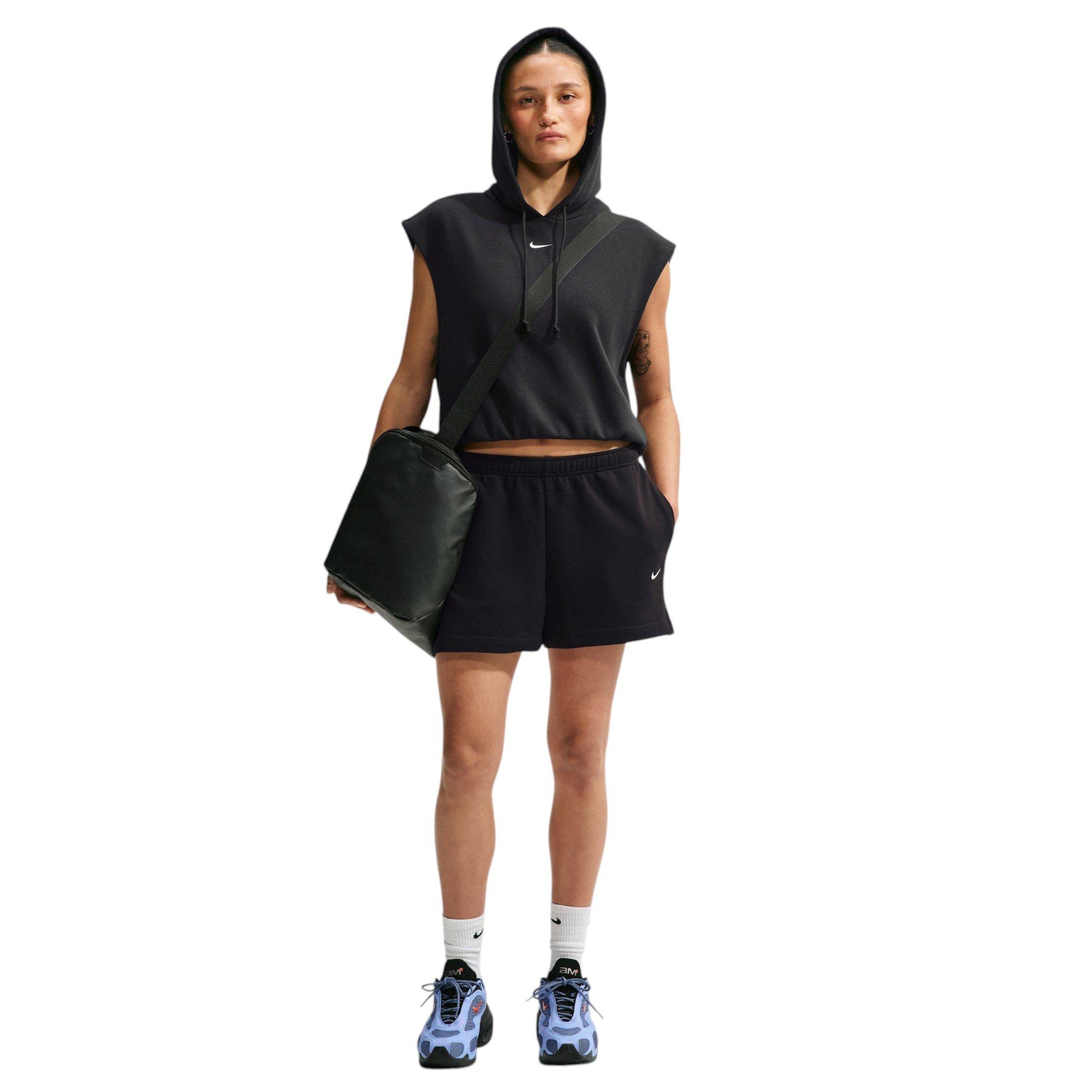 Nike Women's Studio Fleece Lightweight Mid-Rise Shorts - Black/Off-White - BLACK/OFF-WHITE
