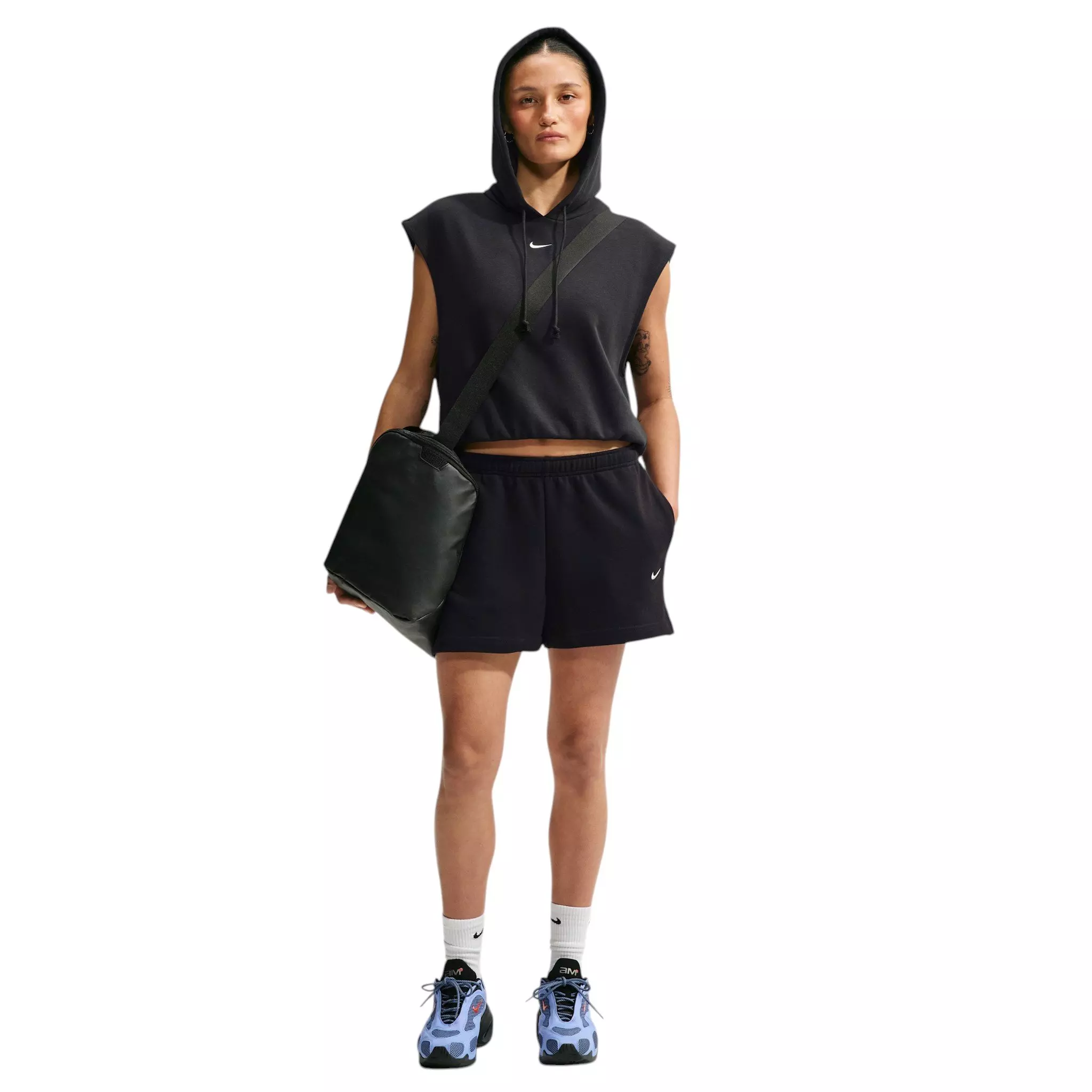 Nike Women's Studio Fleece Lightweight Mid-Rise Shorts - Black/Off-White - BLACK/OFF-WHITE