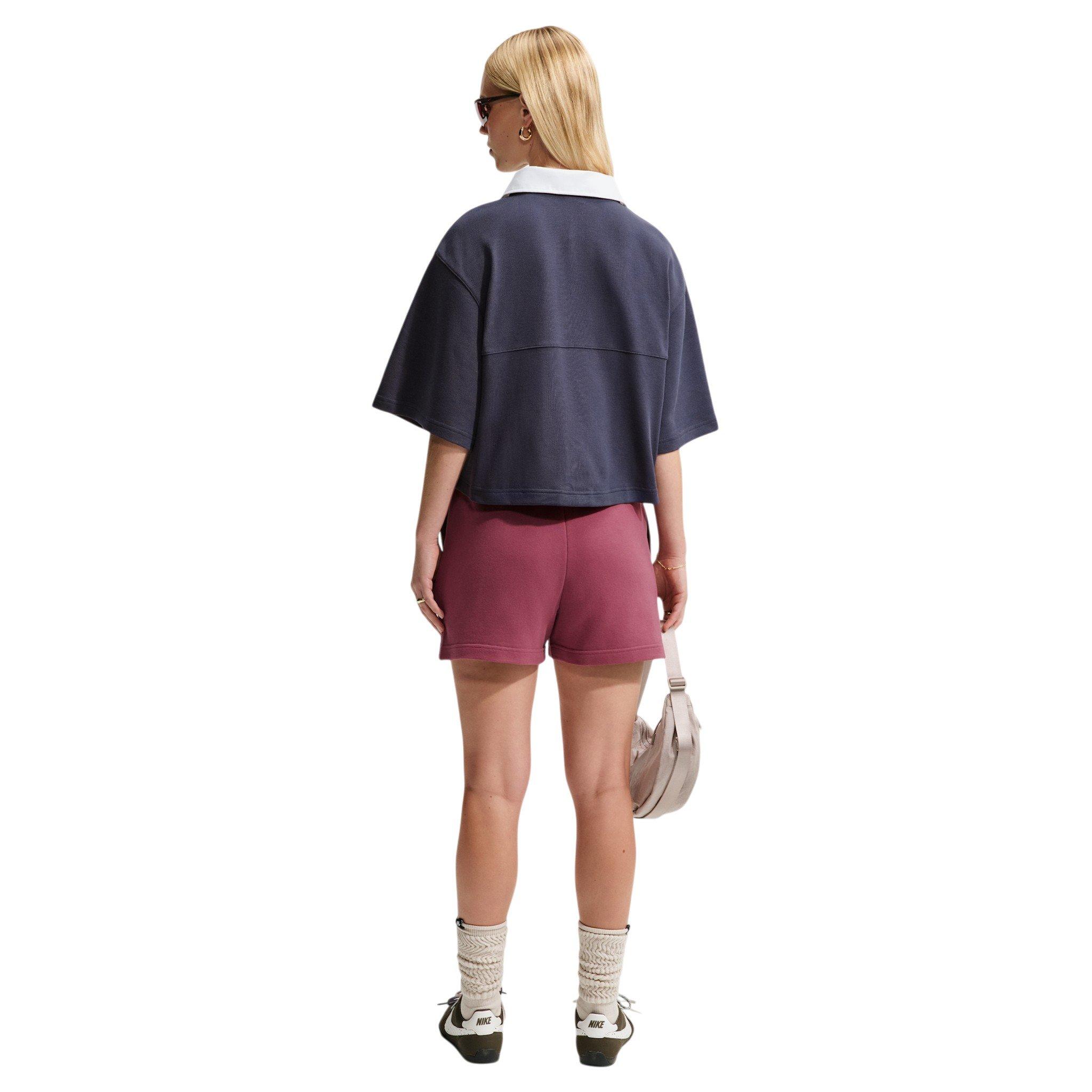 Nike Women's Studio Fleece Lightweight Mid-Rise Shorts - Dark Pink - DARK PINK