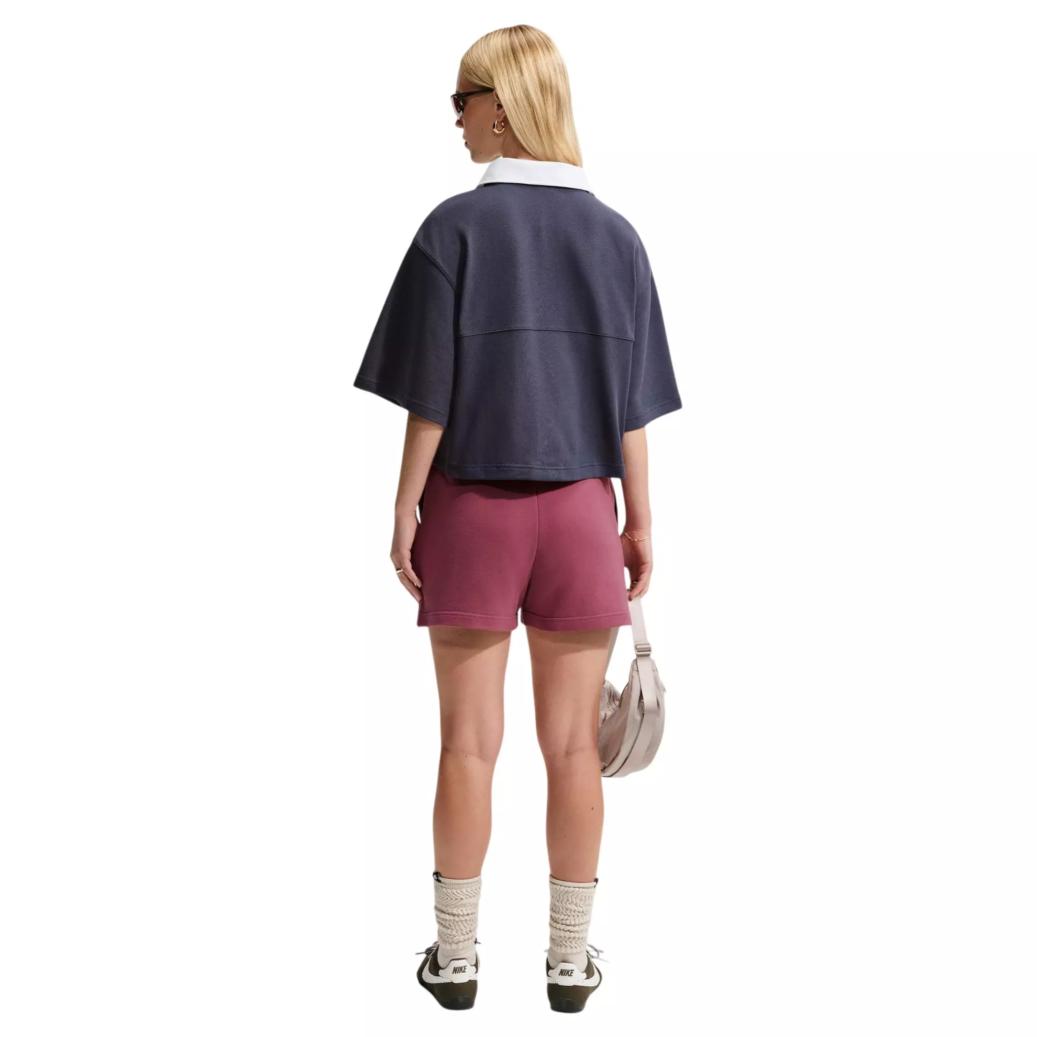 Nike Women's Studio Fleece Lightweight Mid-Rise Shorts - Dark Pink - DARK PINK