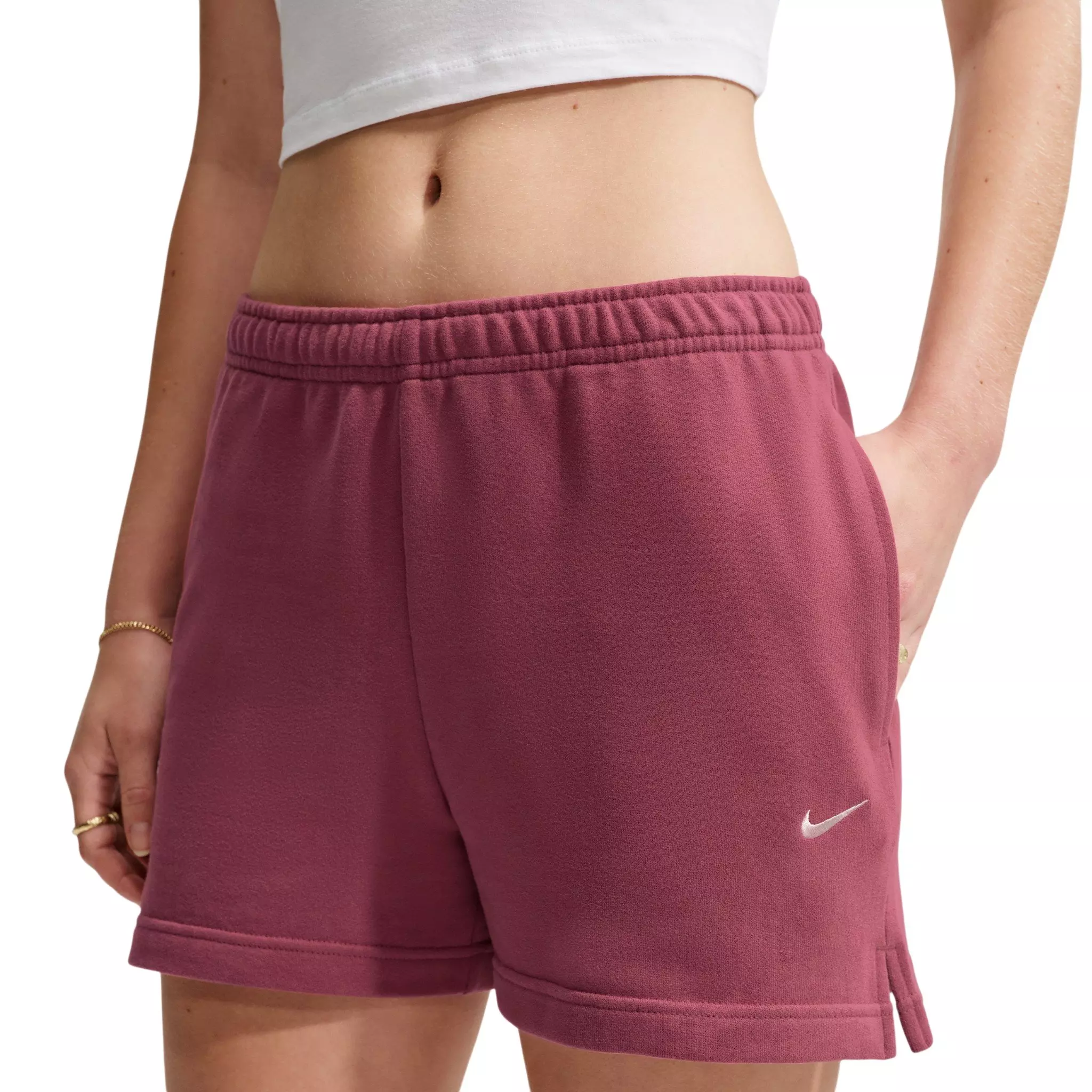 Nike Women's Studio Fleece Lightweight Mid-Rise Shorts - Dark Pink - DARK PINK