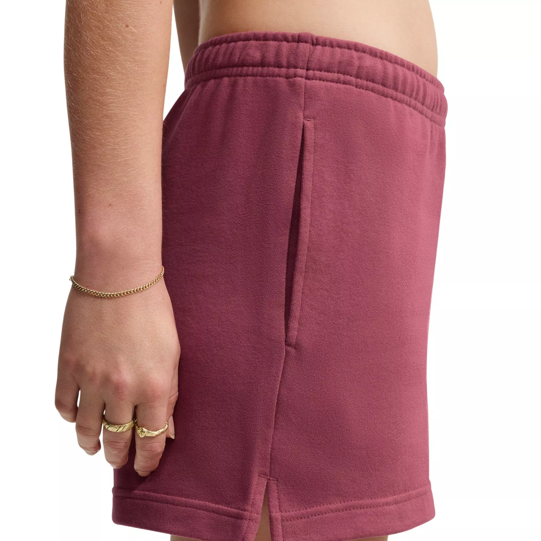 Nike Women's Studio Fleece Lightweight Mid-Rise Shorts - Dark Pink - DARK PINK